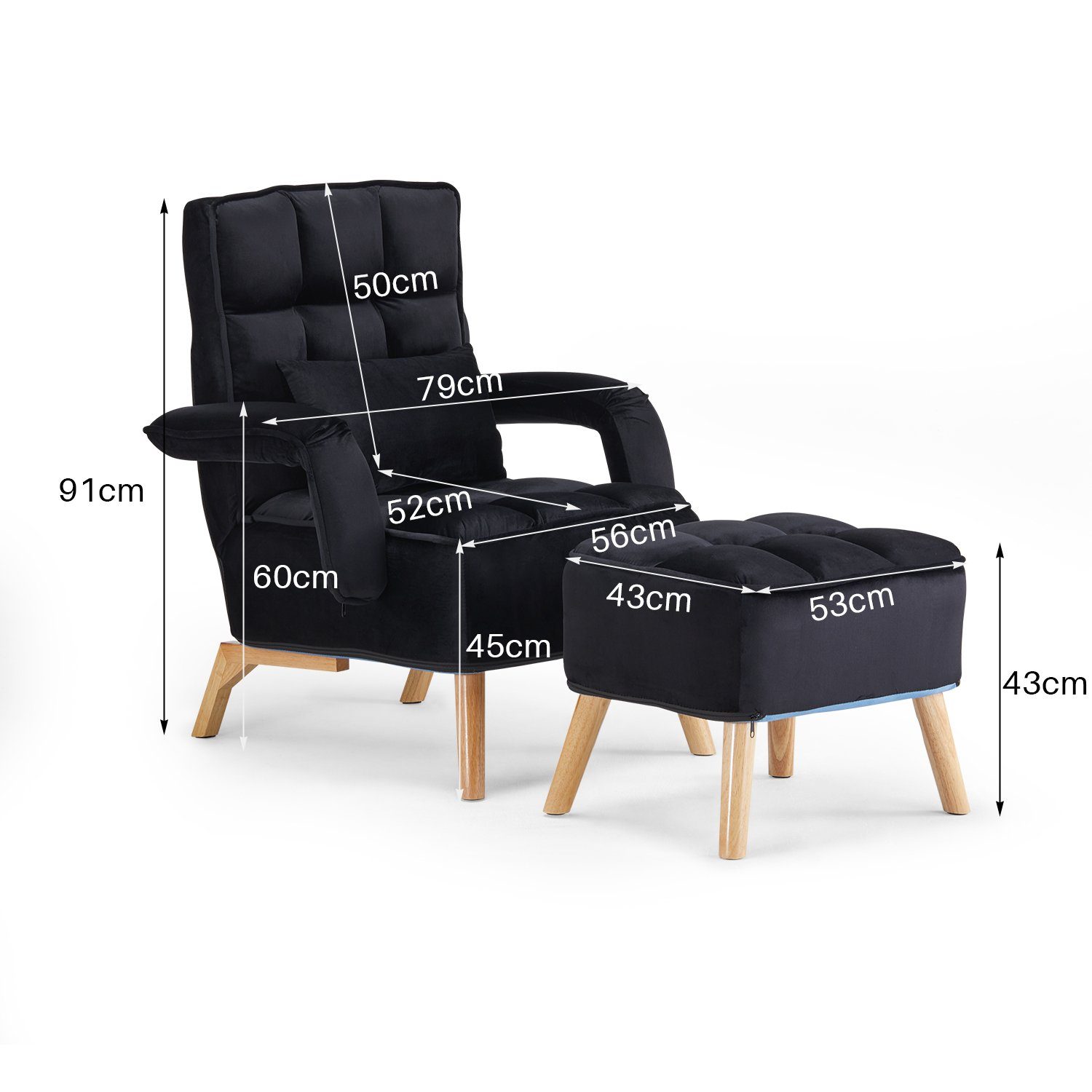 CLIPOP Relaxsessel Loungesessel Polsterstuhl (Relaxsessel mit Hocker), Fernsehsessel aus Samtbezug