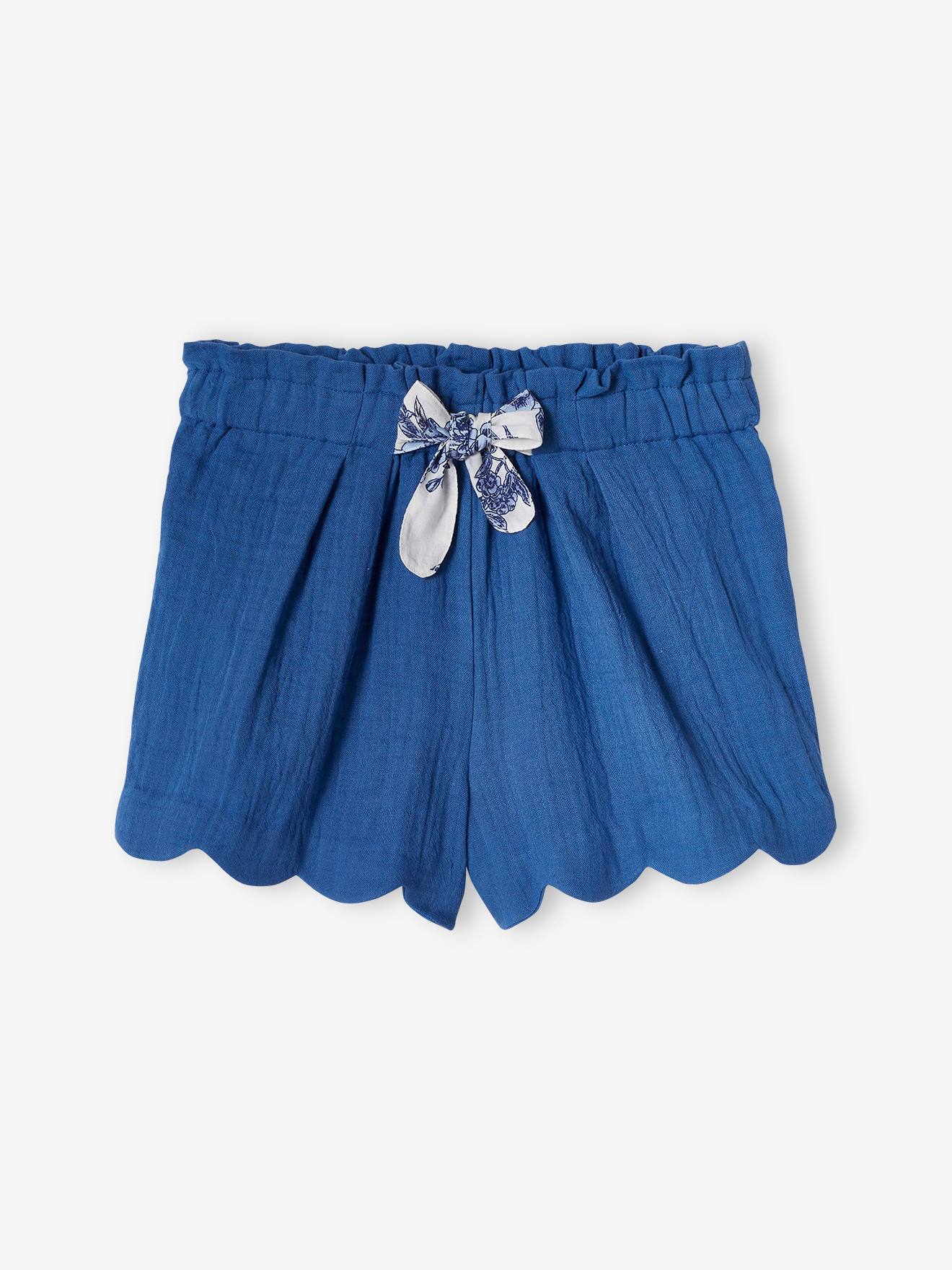 Short en gaze de coton fille finitions écailles corail