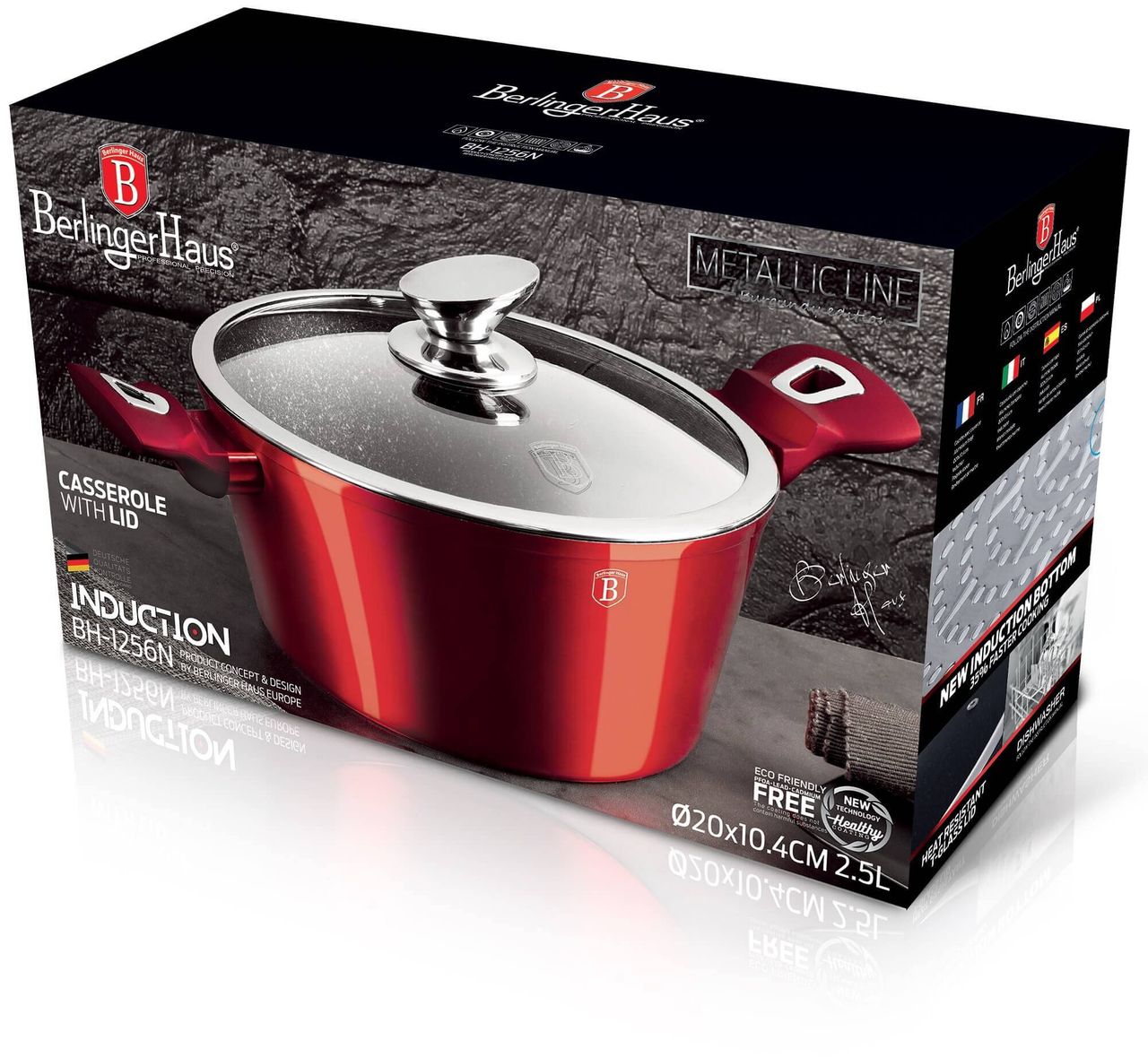 Berlinger Haus BH/1256N Metallic Line Burgundy Kasserolle in Rot mit Deckel Topf Durchmesser 20 cm