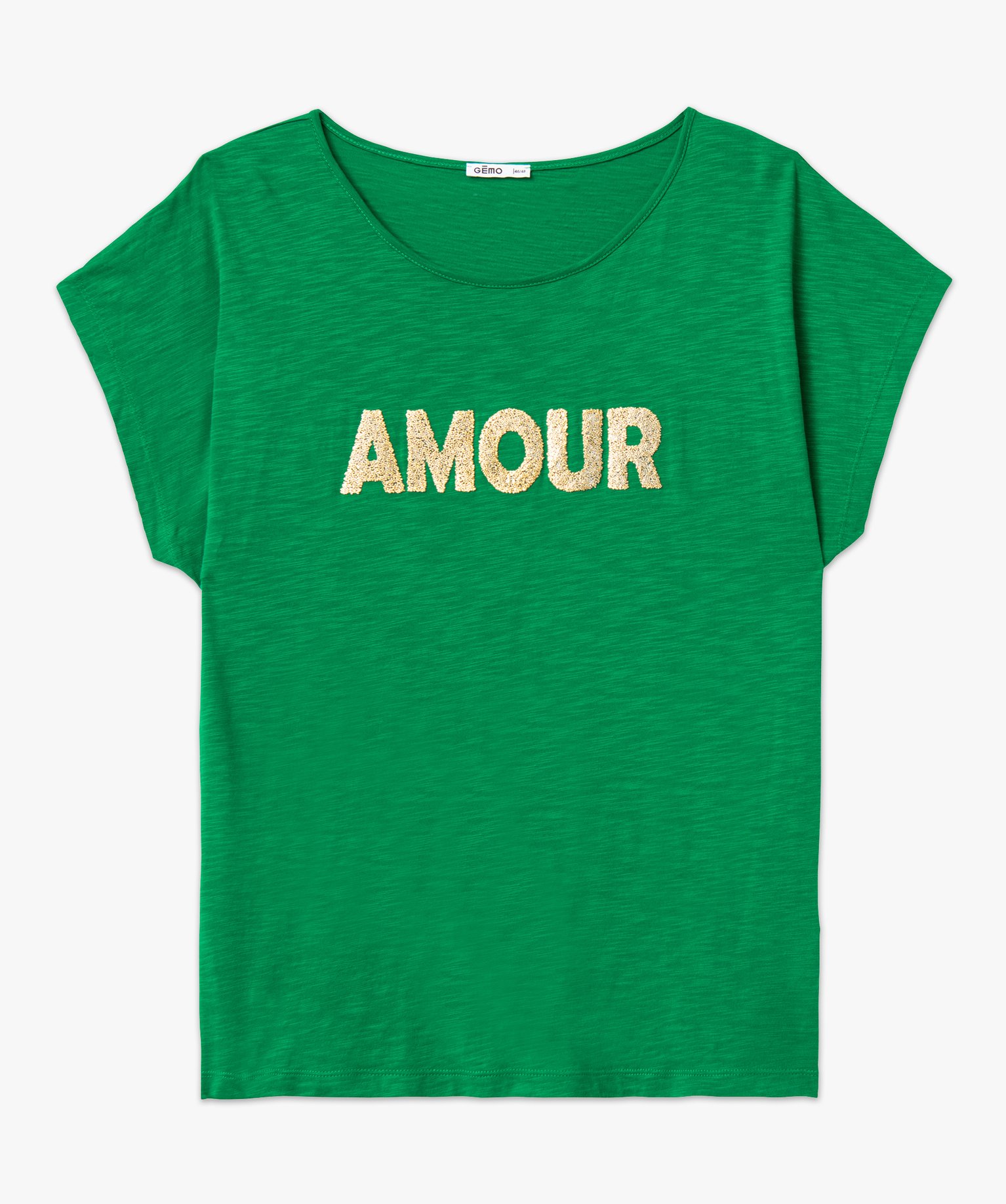 Tee-shirt à manches courtes avec message femme grande taille vert | GEMO