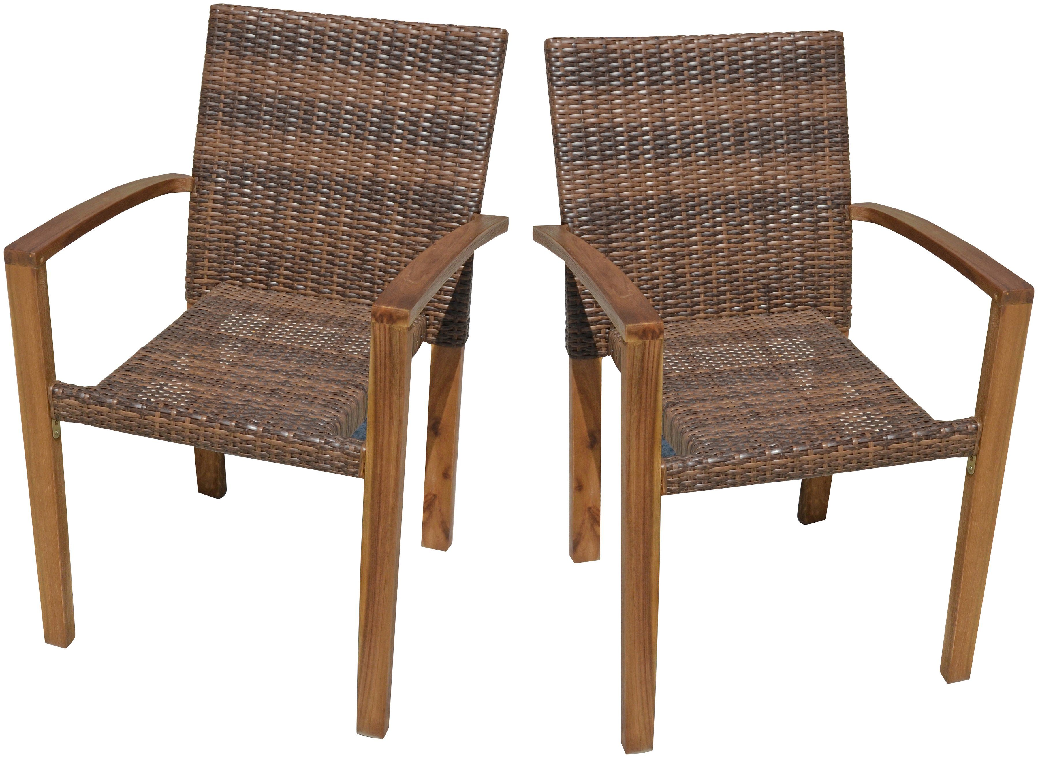 Garden Pleasure Gartenstuhl TOPEKA (Set, 2 St), 2er Set, Akazie/Polyrattan, stapelbar, coffee