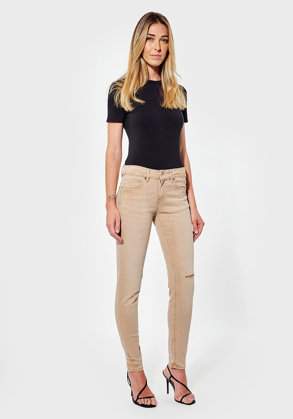 LISE  Jean slim beige Femme fantaisie