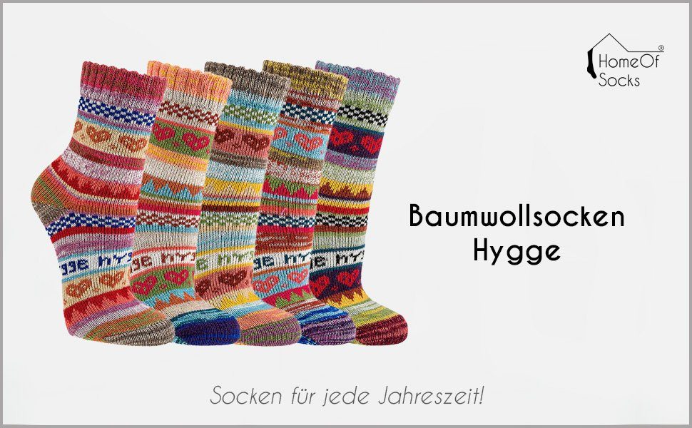 HomeOfSocks Socken Hygge Socken Für Herren Und Damen aus Baumwolle 3er Pack Baumwollsocken Mit Fröhlich Bunten Mustern Und Druckarmer Zehennaht