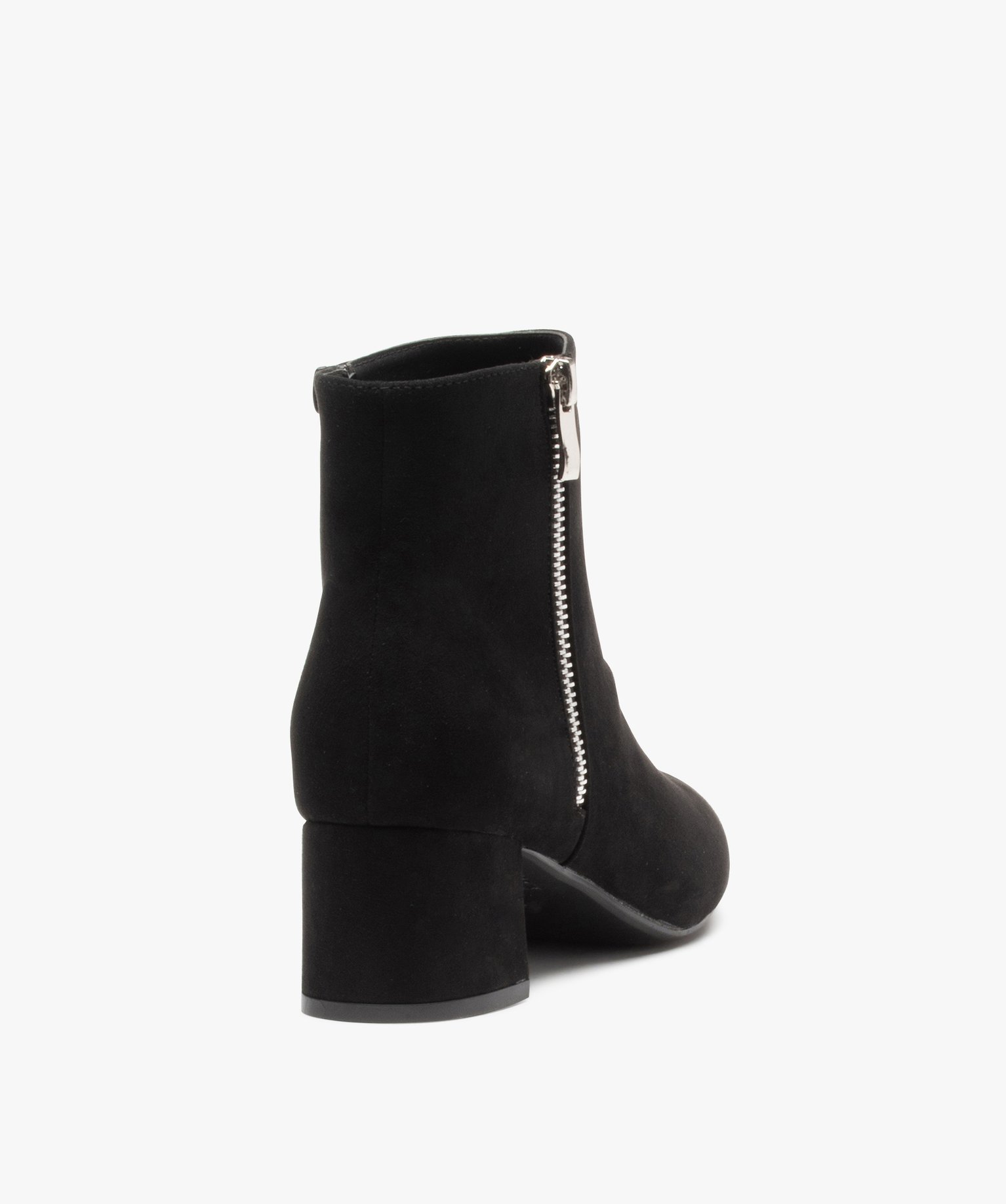 Boots femme à talon carré en suédine unie et zip décoratif noir | GEMO
