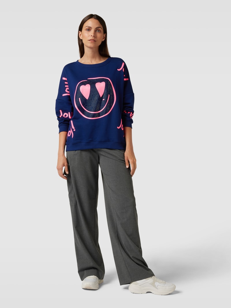 Sweatshirt mit Strasssteinbesatz Modell 'JOY' in marineblau