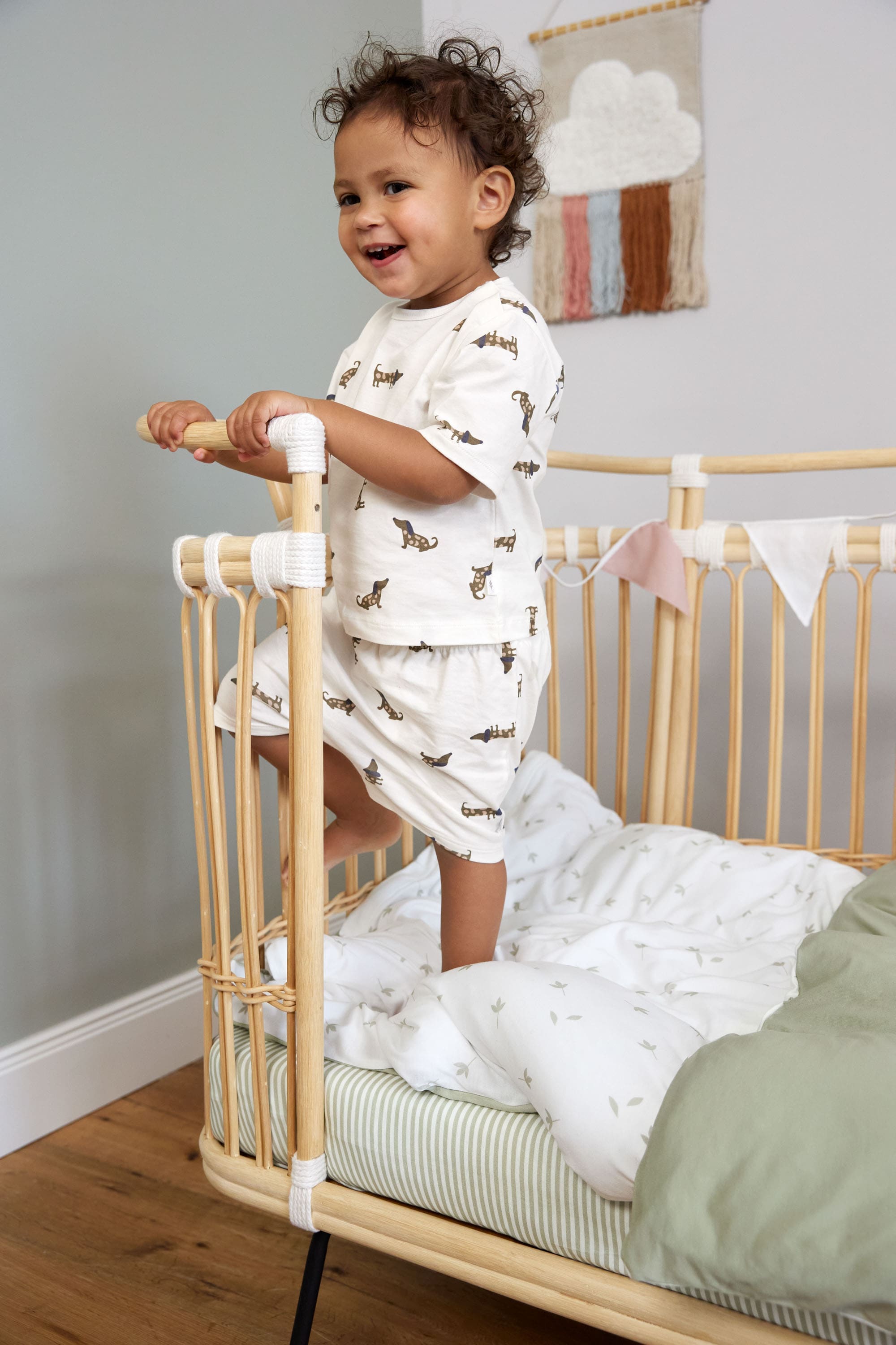 Spannbettlaken Kinderbett (70 x 140 cm) - Gestreift, Oliv Milky