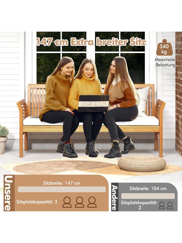 COSTWAY Gartenbank Akazienholz für 3 Personen in Beige günstig kaufen onesize