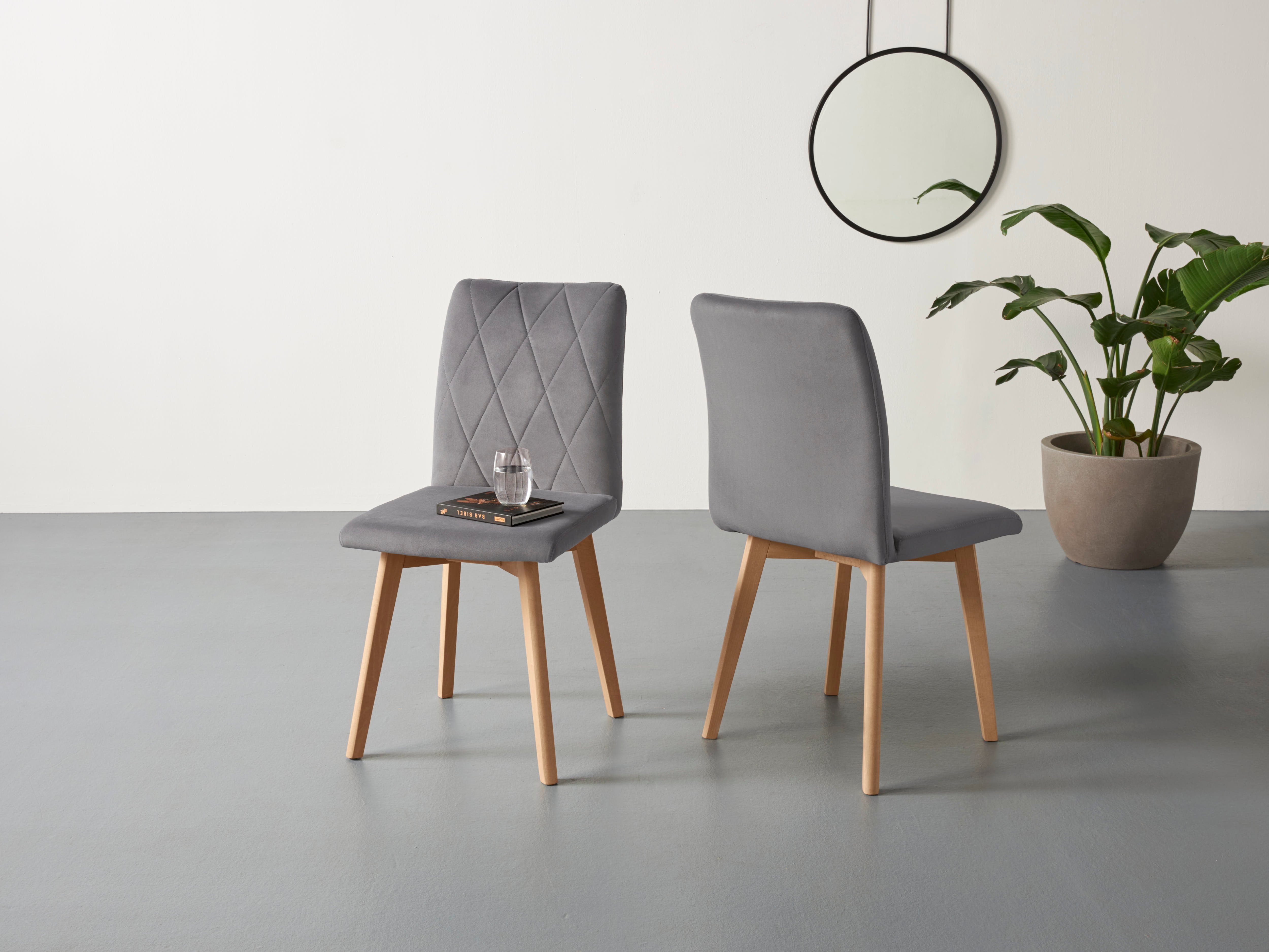 Home affaire 4-Fußstuhl Brest (Set, 2 St), Sitz und Rücken gepolstert, Rautensteppung im Rueckenlehne