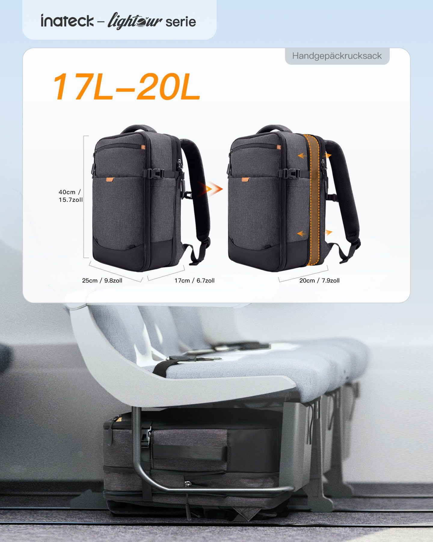 Inateck Reiserucksack 17-20L Ryanair Handgepäck Rucksack 40x20x25cm Laptoprucksack