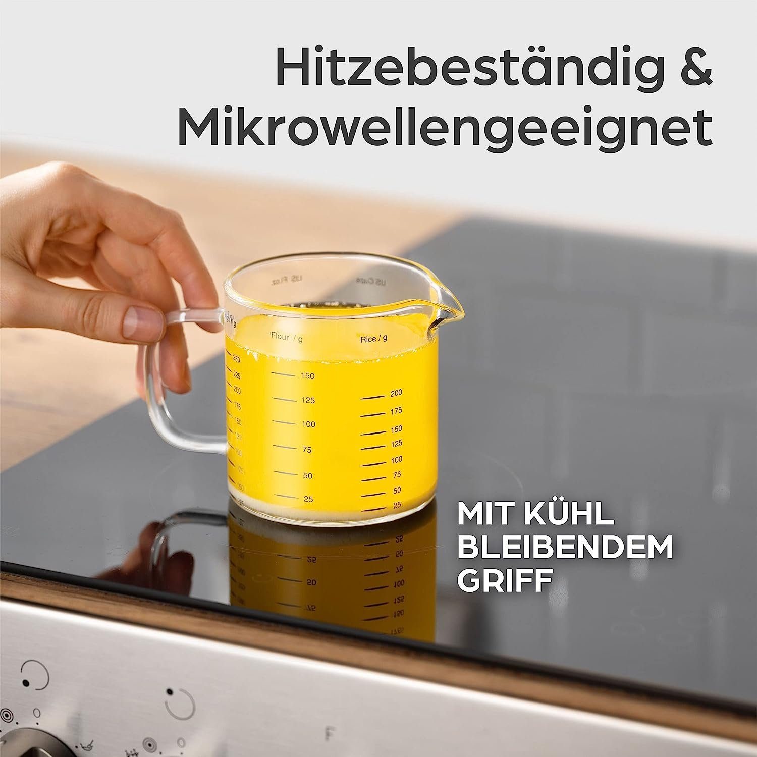 Praknu Messbecher Messbecher Set Glas 50/125/250ml, Borosilikatglas, (Set)