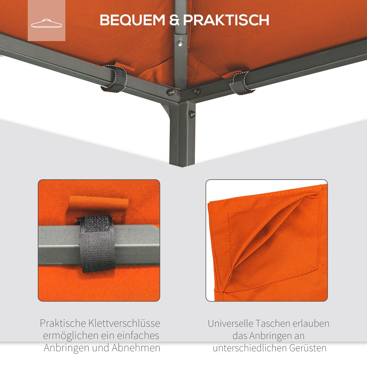Outsunny Pavillondach Ersatzdach Pavillonabdeckung Polyester Orange 2,98x2,95m