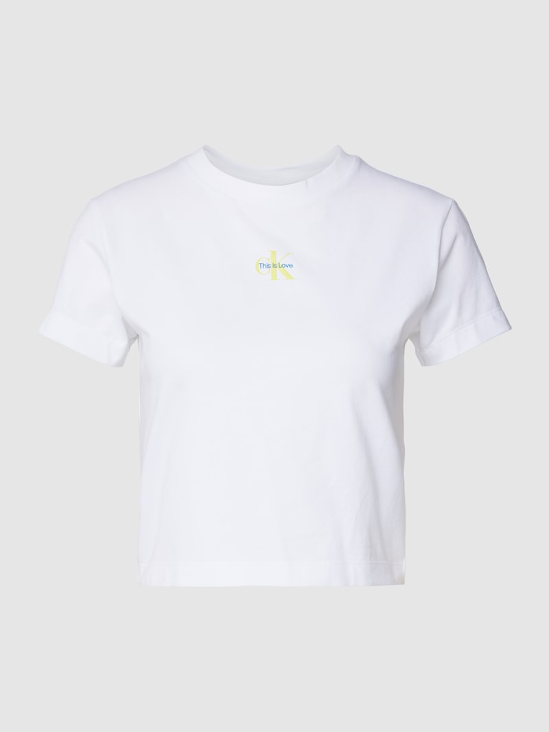 Cropped T-Shirt mit Label-Print Modell 'MONOLOGO BABY TEE' in weiss