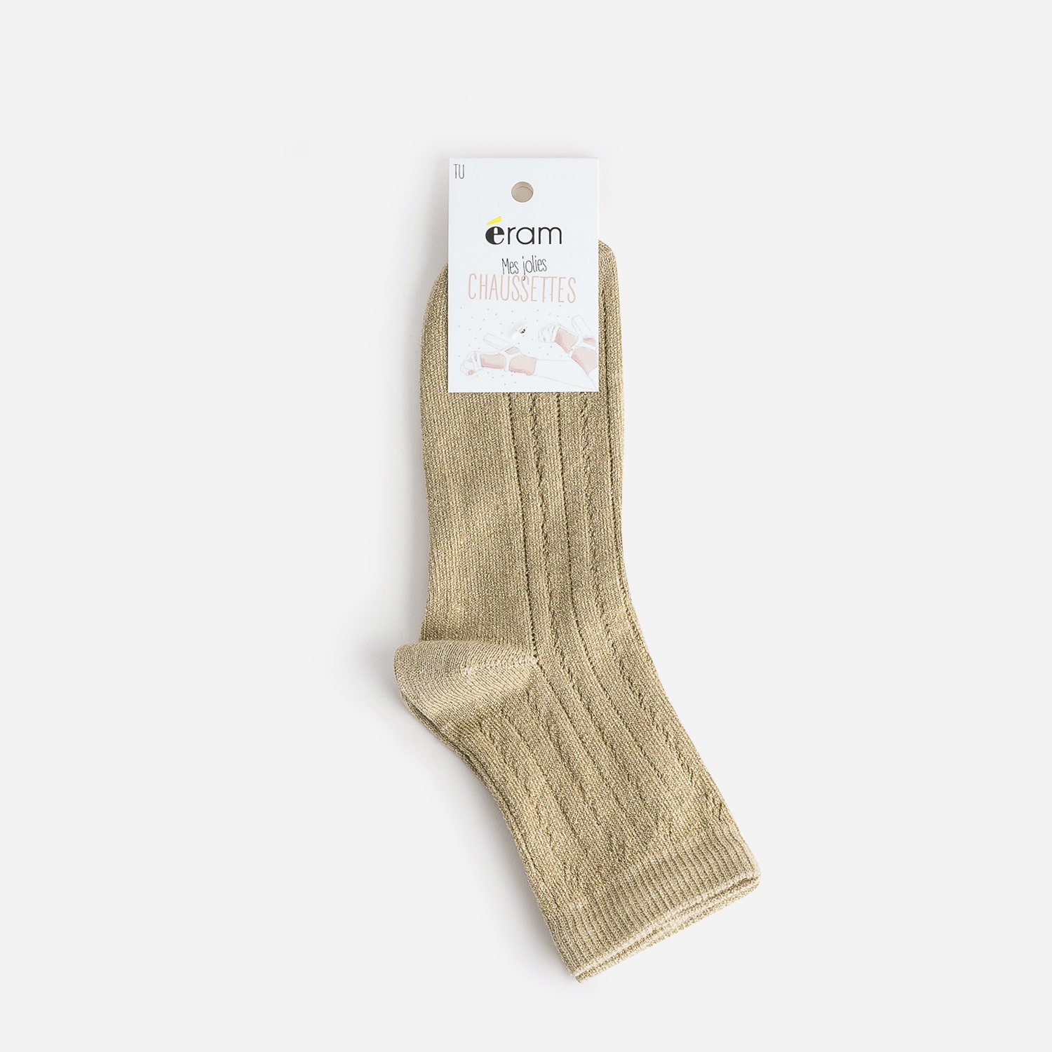 Chaussettes beiges pailletées or ajourées