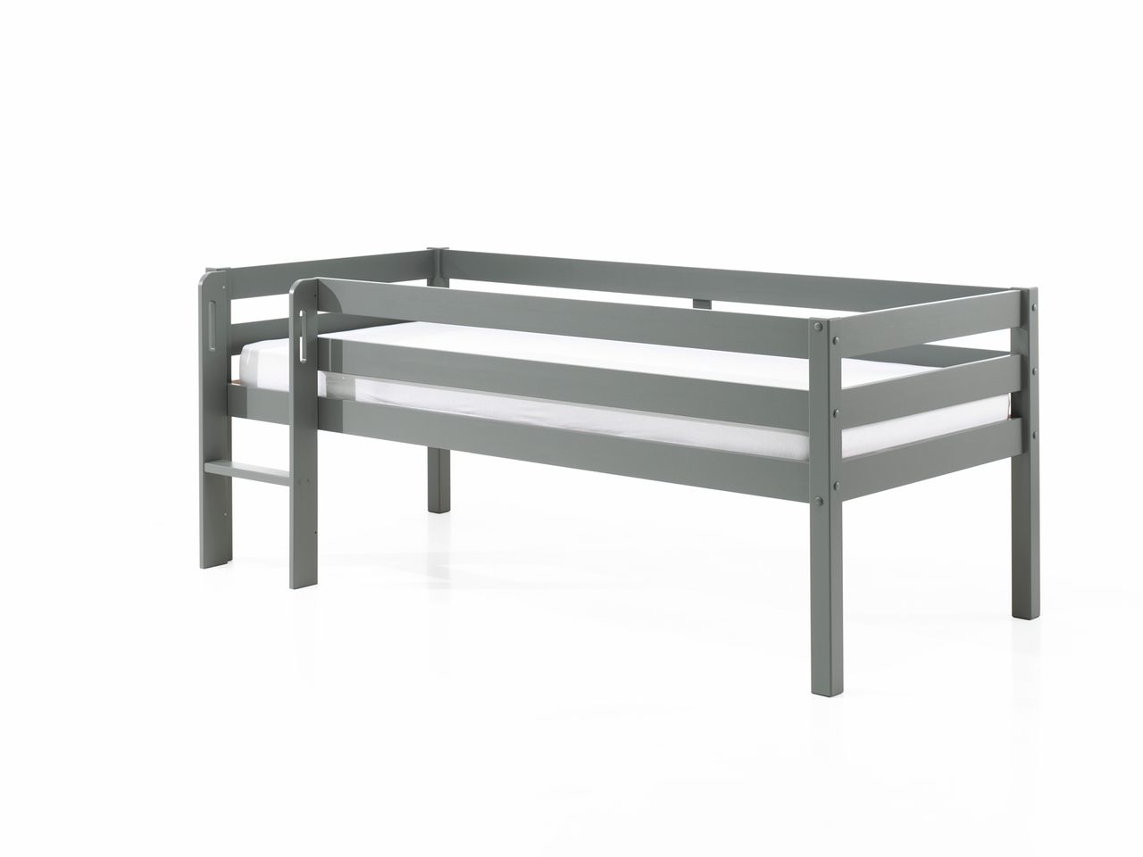VIPACK Spielbett mit Liegefläche 90 x 200 cm, inkl. Leiter und Rolllattenrost, Kiefer massiv grau lackiert