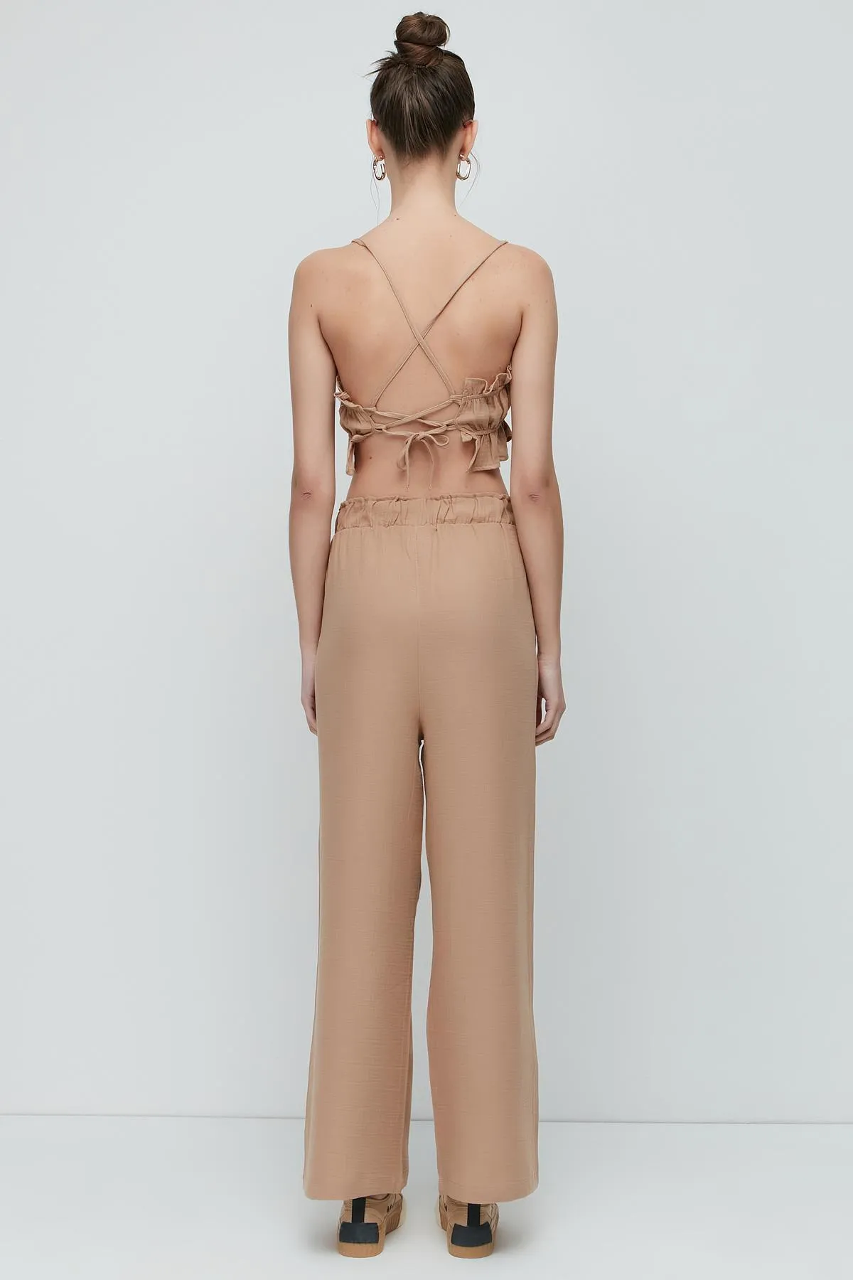 C&City  Crop-Bustier-Hosen-Set aus Bio-Baumwoll-Musselin 9124 Beige
