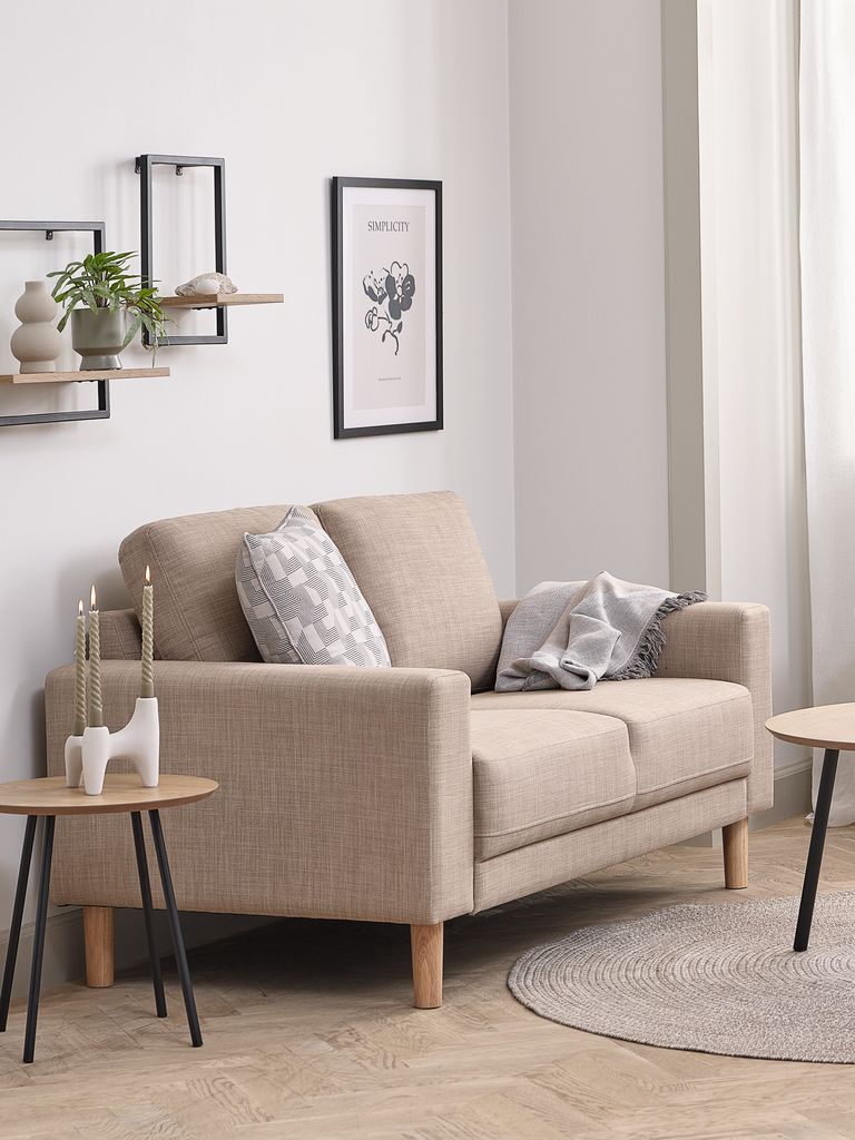 EGENSE Sofa EGENSE 2-osobowa tkanina piaskowa/kolor dębu