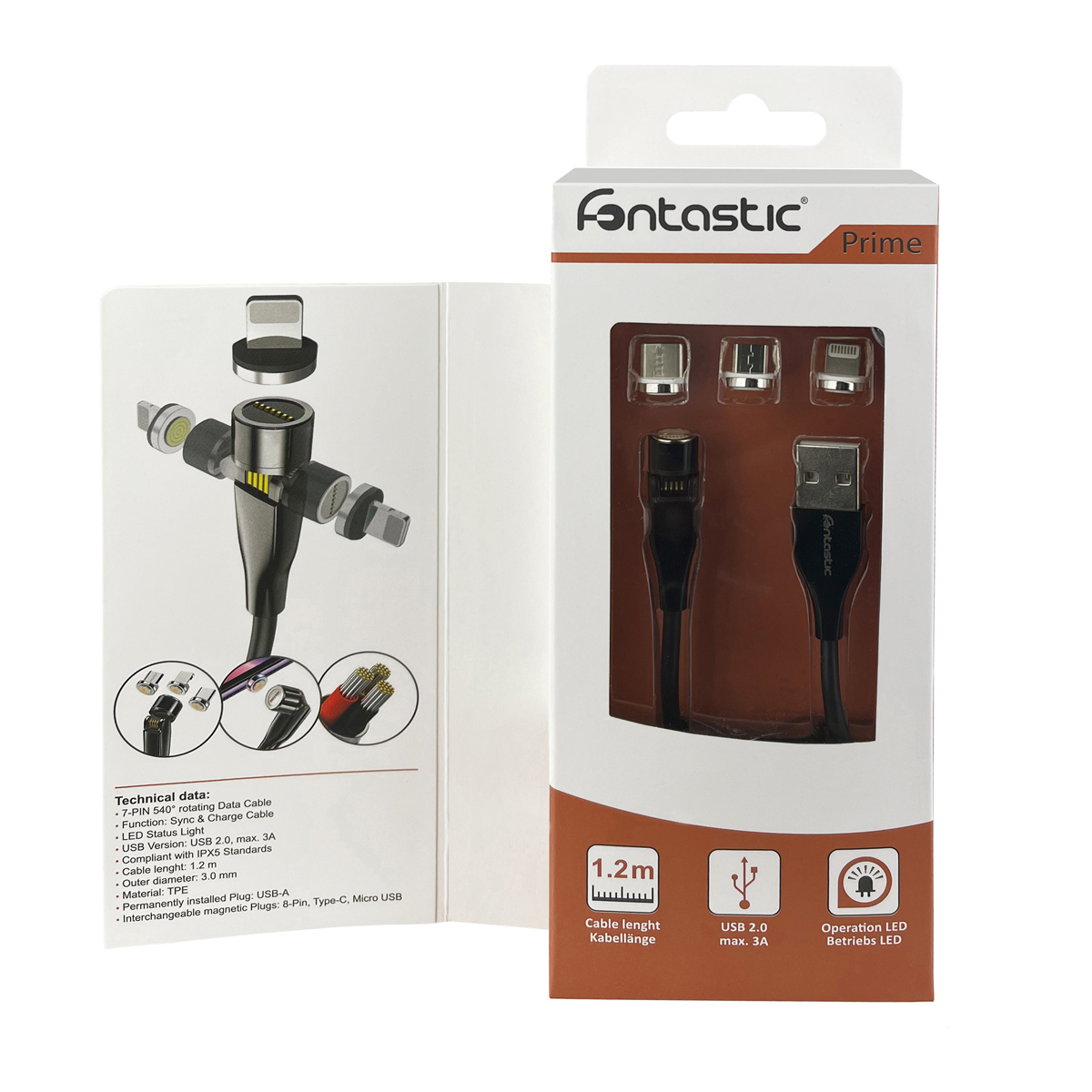 Fontastic 3 in 1 Magnet Datenkabel mit 3 Adaptern schwarz