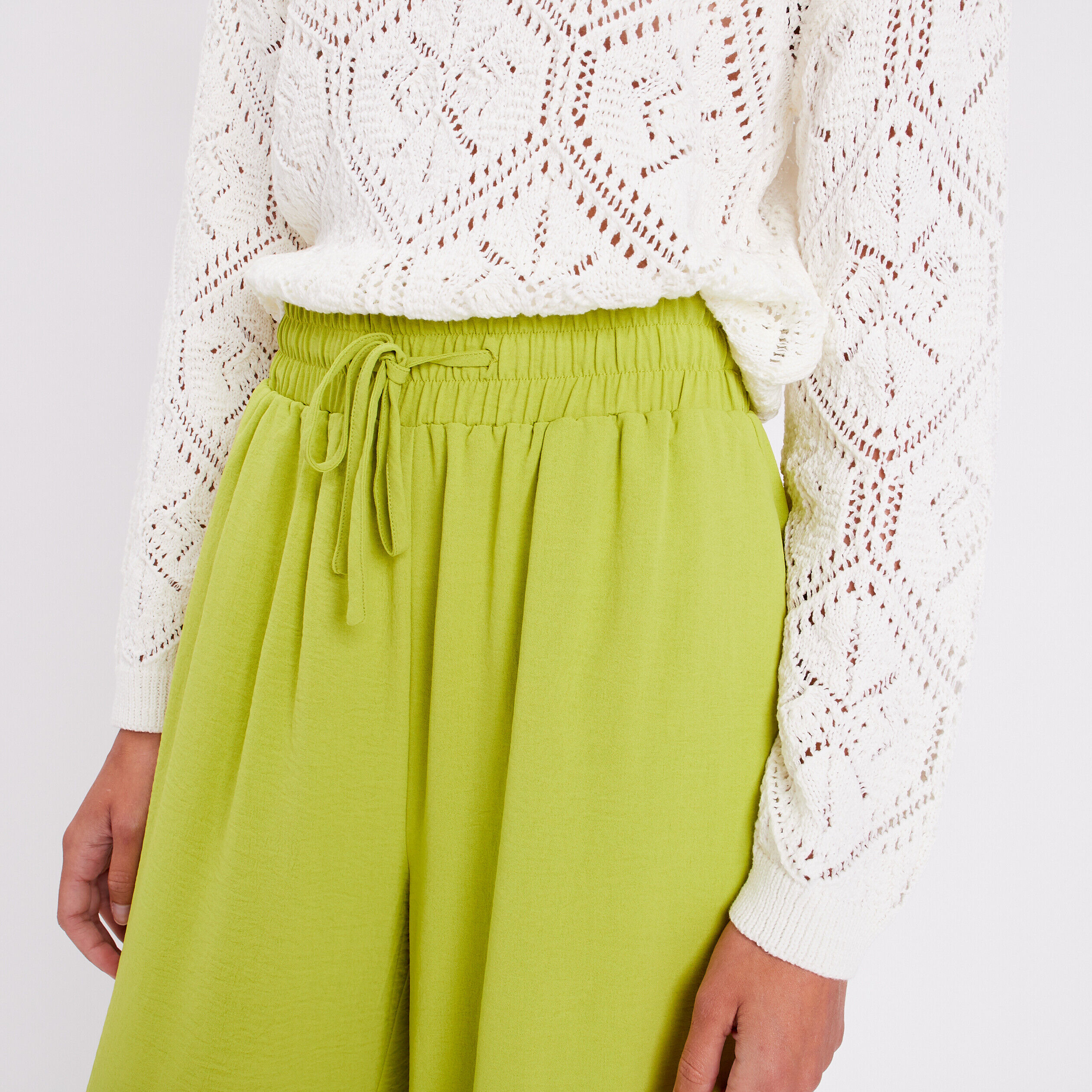 Pantalon droit fluide vert anis femme | Cache Cache