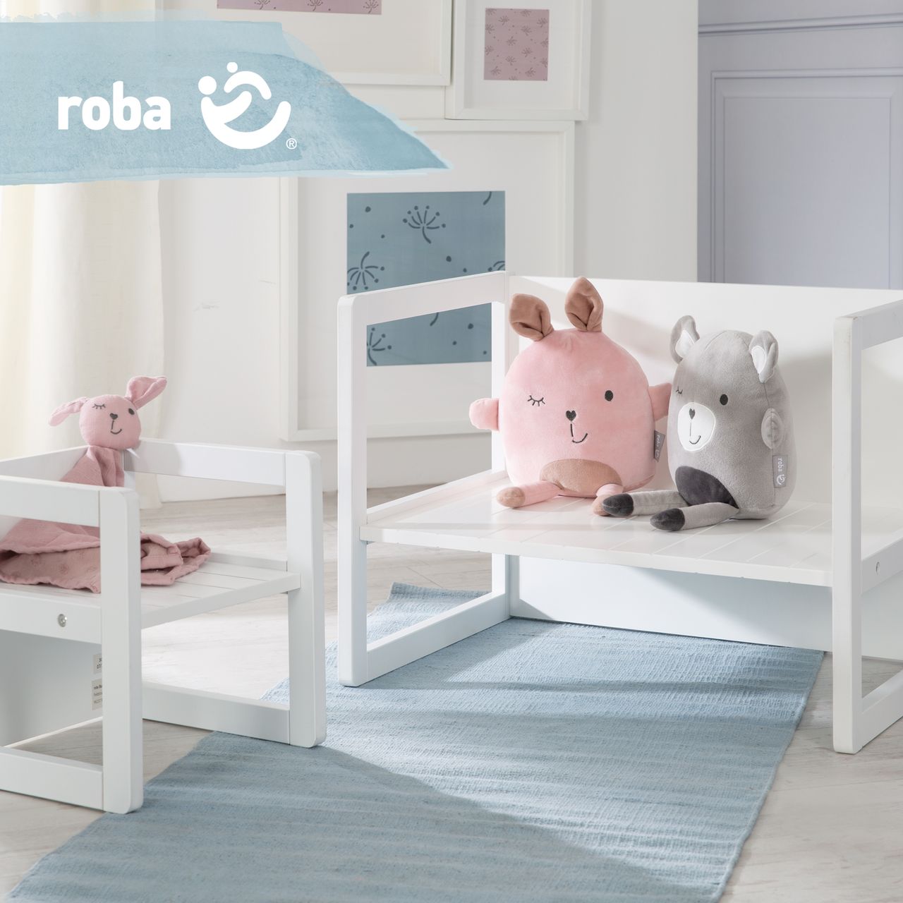 Roba Sitzbank im Landhausstil, weiß, durch Drehen in 2 Sitzhöhen oder als Kindertisch verwendbar