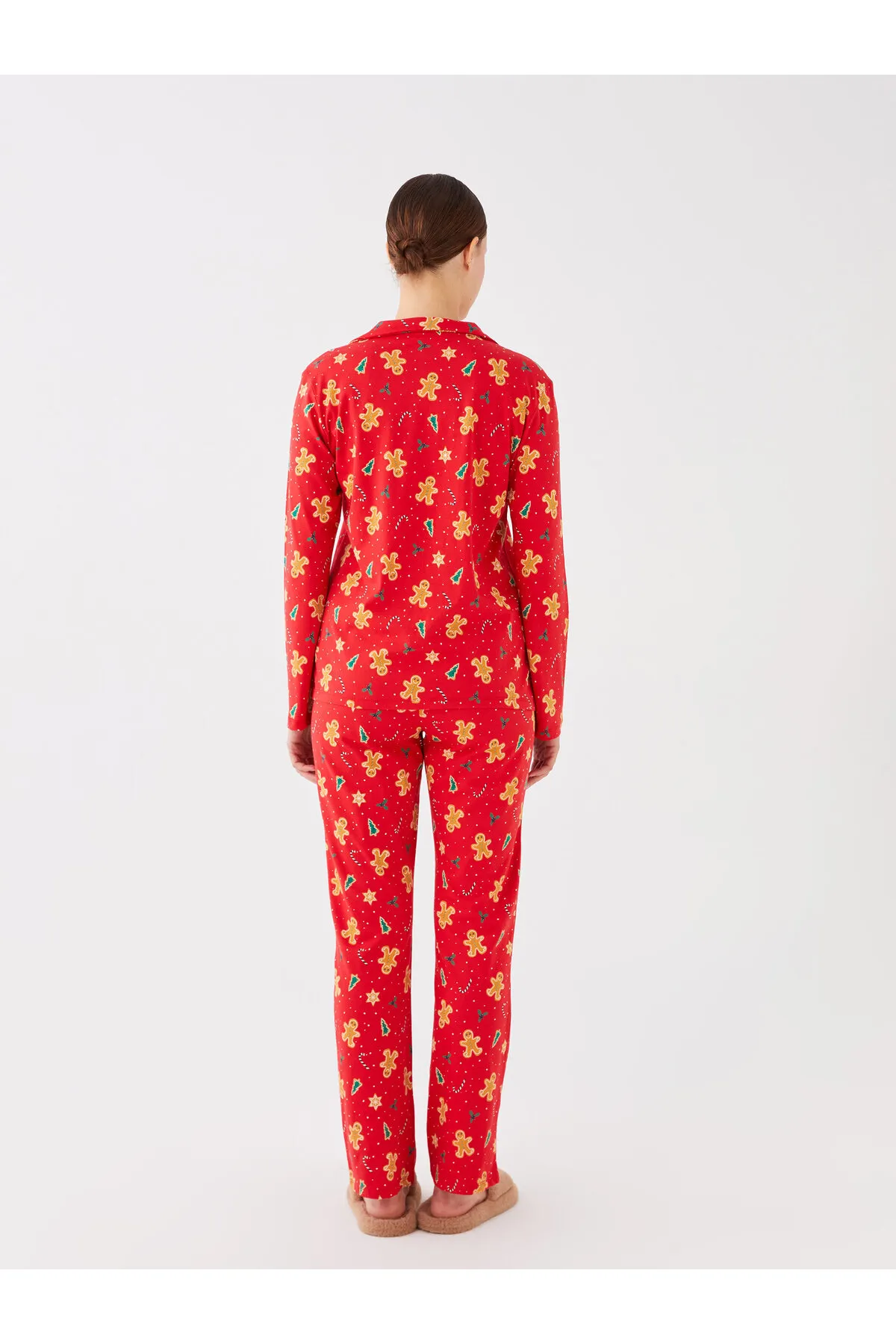 LC Waikiki  Langarm-Damenpyjama-Set mit Hemdkragen und Neujahrsmotiv