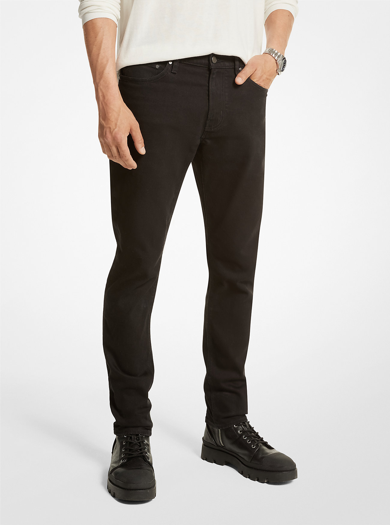 Slim-fit stretch-bomullsjeans - SVART