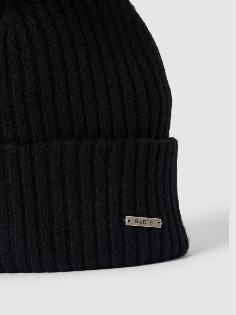 Pudelmütze mit Label-Detail Modell 'Kenzie' in schwarz