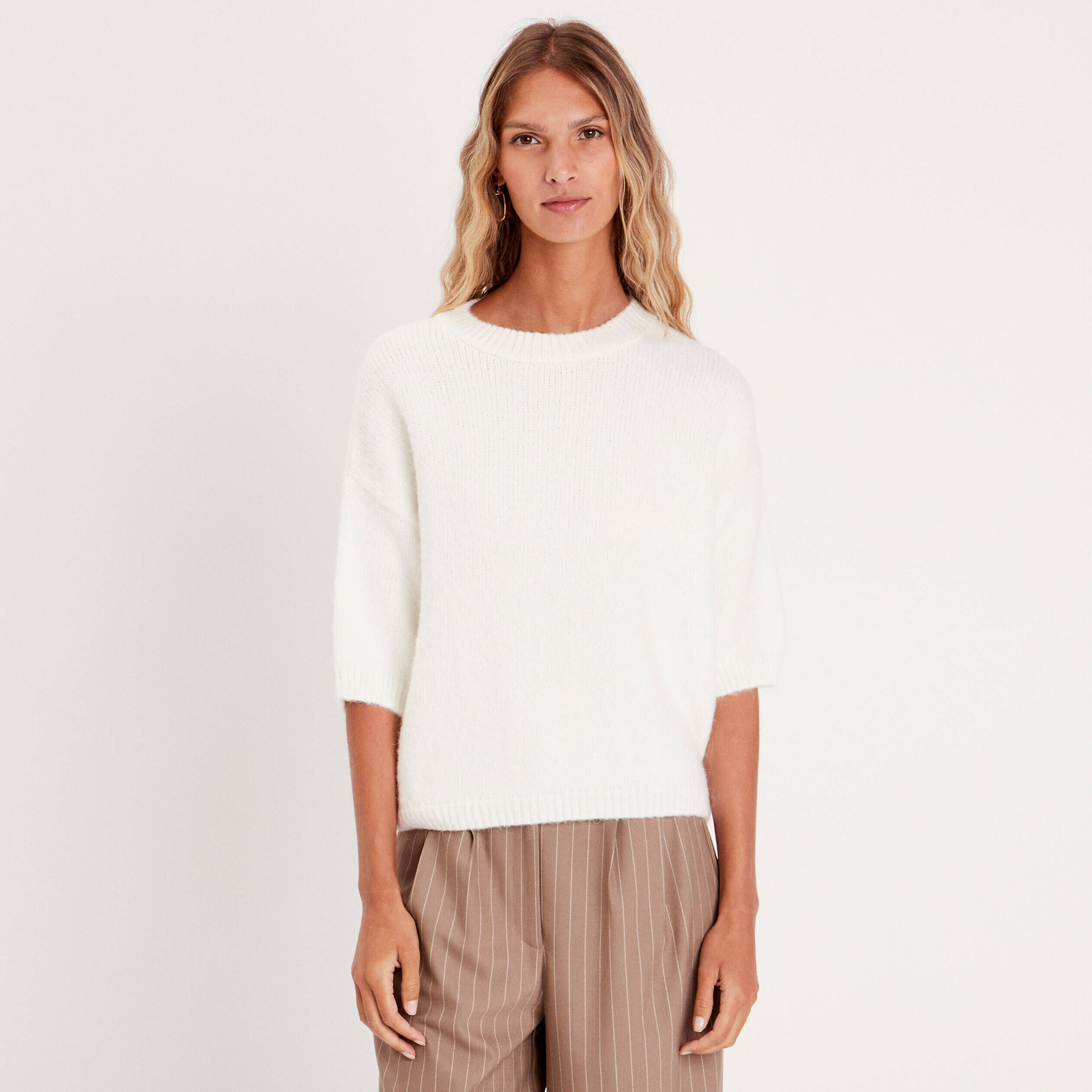 Pull manches courtes ecru femme | Cache Cache