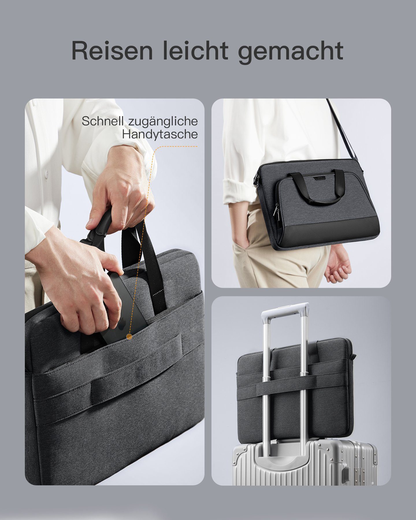 Inateck Laptoptasche 13-14 Zoll Laptop-Hülle kompatibel mit MacBook Air/Pro M3/M2/M1, mit abnehmbarem Schulterriemen