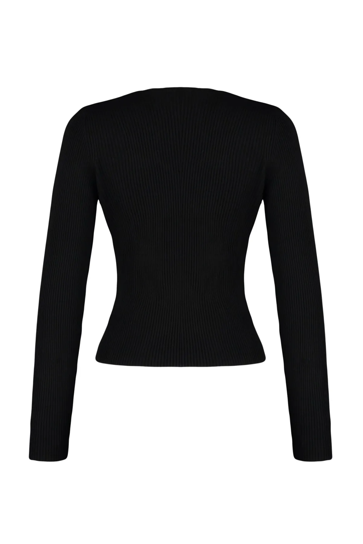 Trendyol Collection  Schwarzer Strickpullover mit Perlendetails und V-Ausschnitt TWOAW24KZ00664