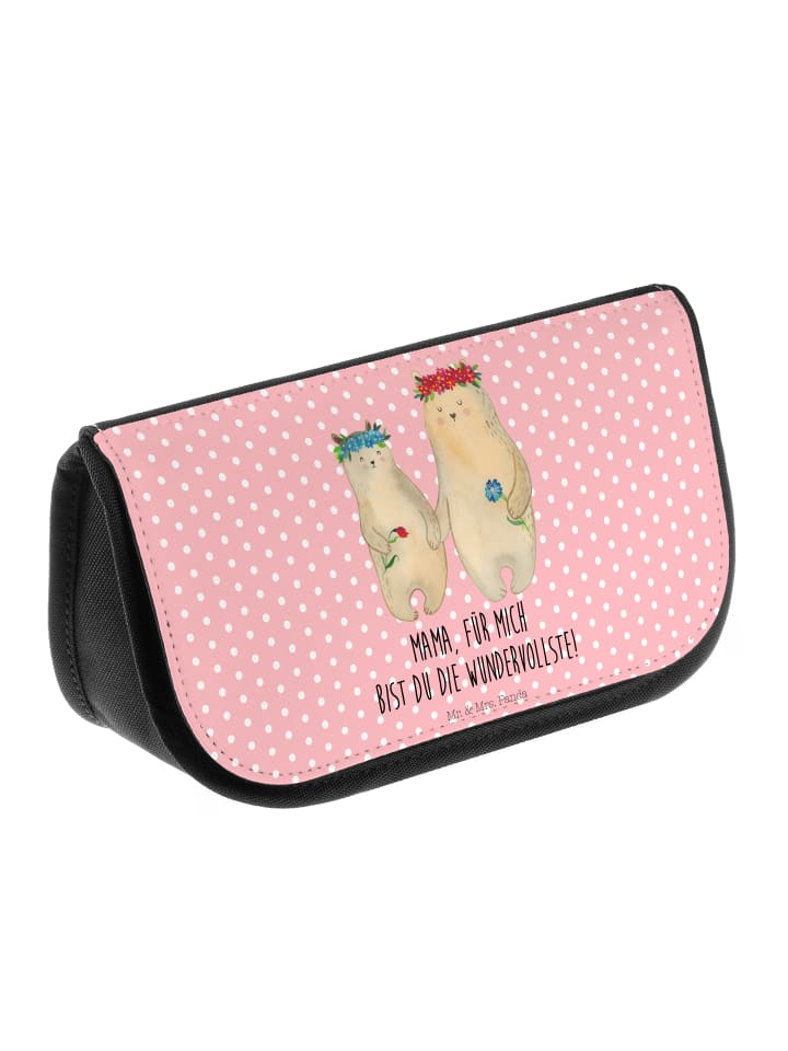 Mr. & Mrs. Panda Kosmetiktasche Bären mit Blumenkranz mit Spruch in Rot Pastell günstig kaufen onesize