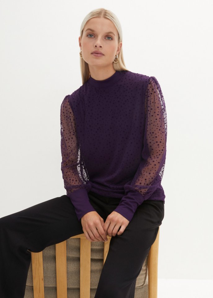 Langarmshirt aus Mesh mit Punkten