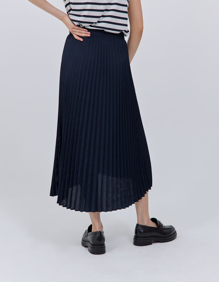 Jupe marine plissée jacquard motif têtes de mort Femme