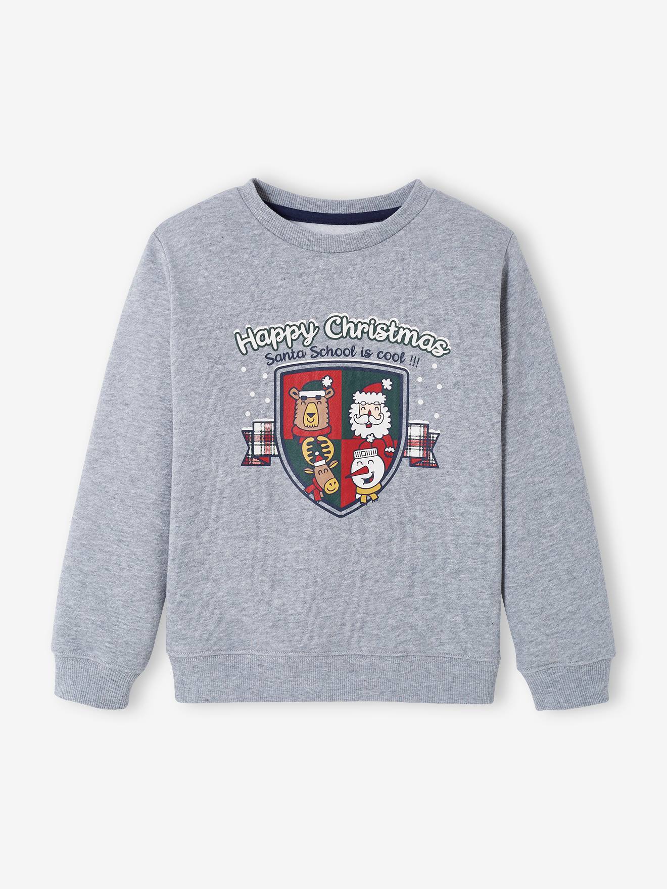 Coffret noël sweat blason et chaussettes garçon gris chiné