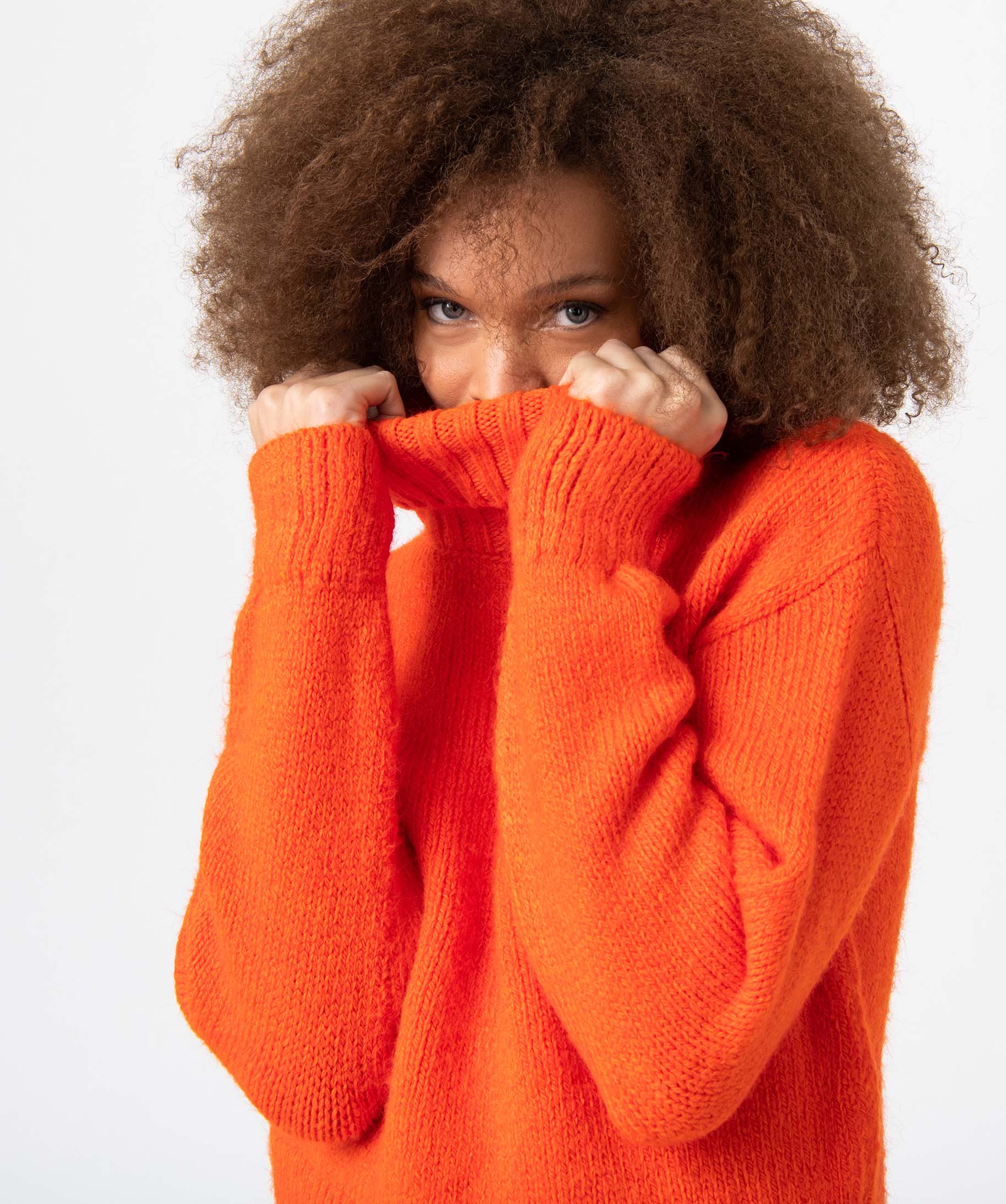 Pull femme à col roulé coupe courte orange | GEMO