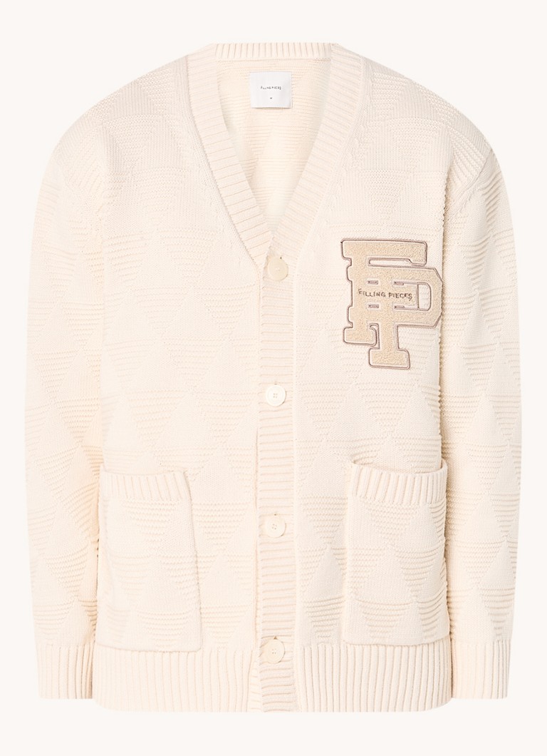 Filling Pieces Varsity bieza adīta kardigans ar izšuvumu no logotipa