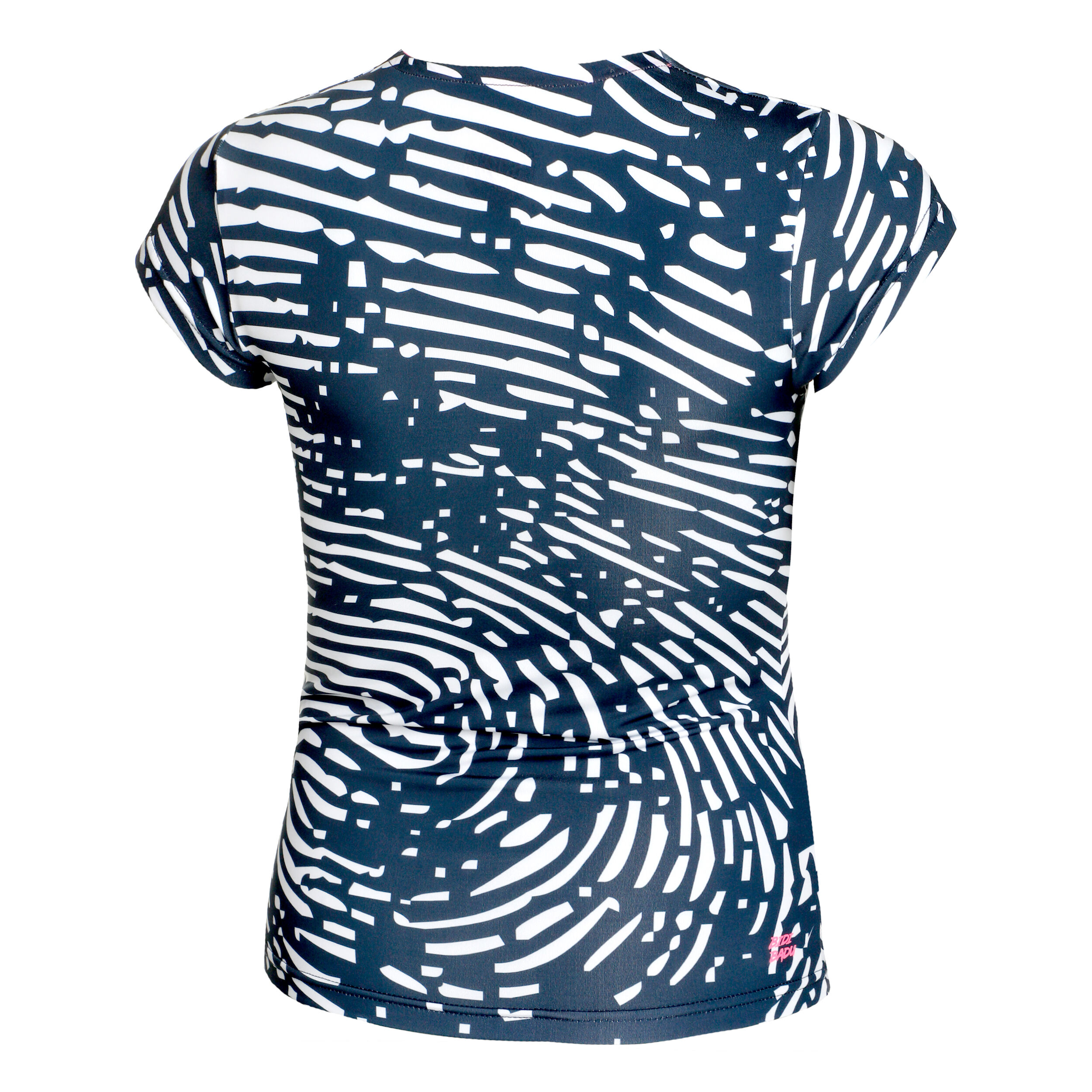 Fingerprint Printed V-Neck T-Shirt Damen - Dunkelblau, Weiß