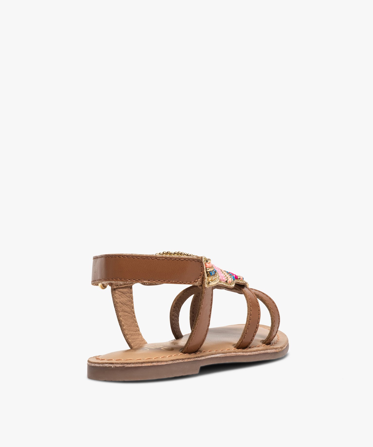 Sandales fille ornées de perles et fermeture scratch camel | GEMO