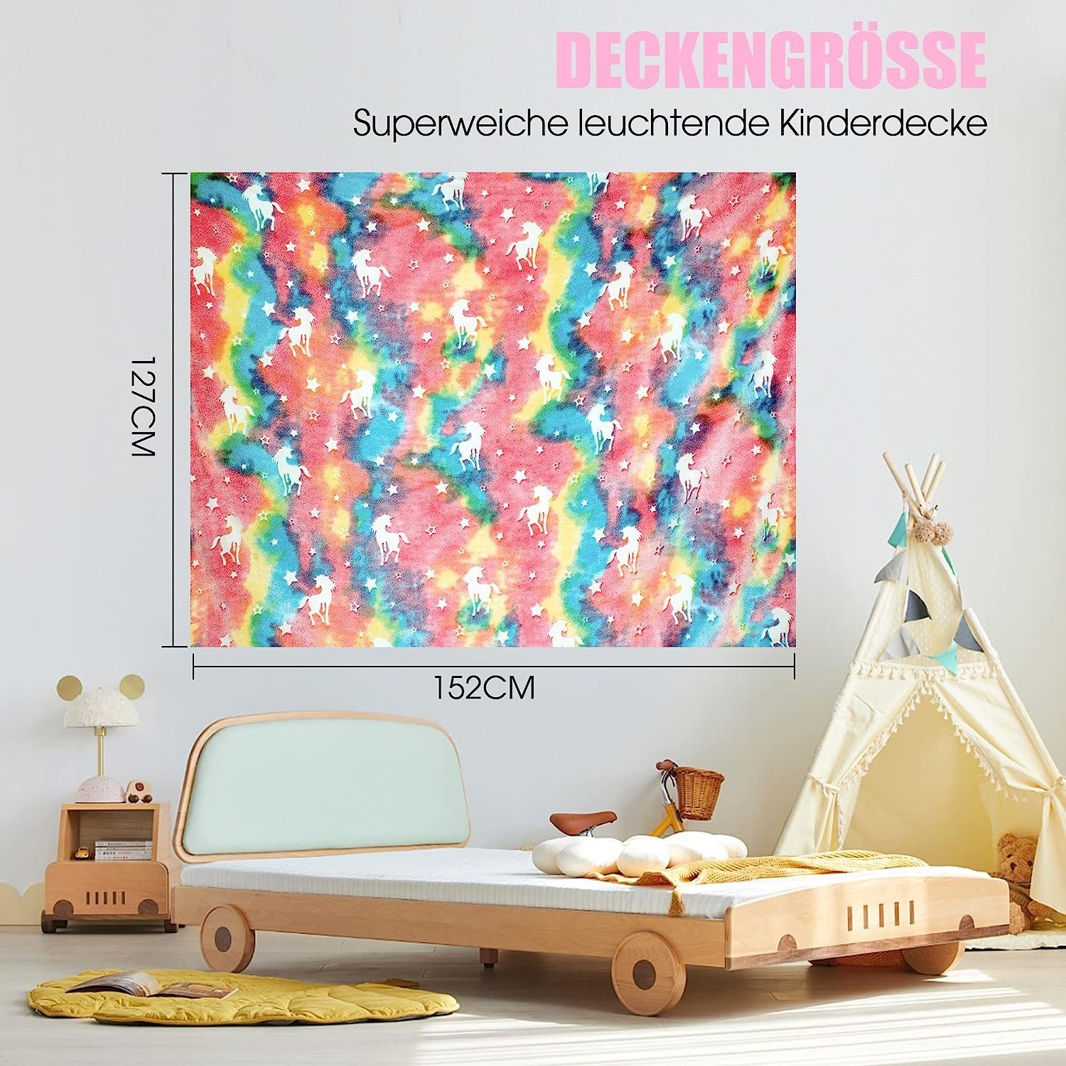 Kinderdecke Kinder Glow In The Dark Decke 150×130cm Einhorn, DRSEON