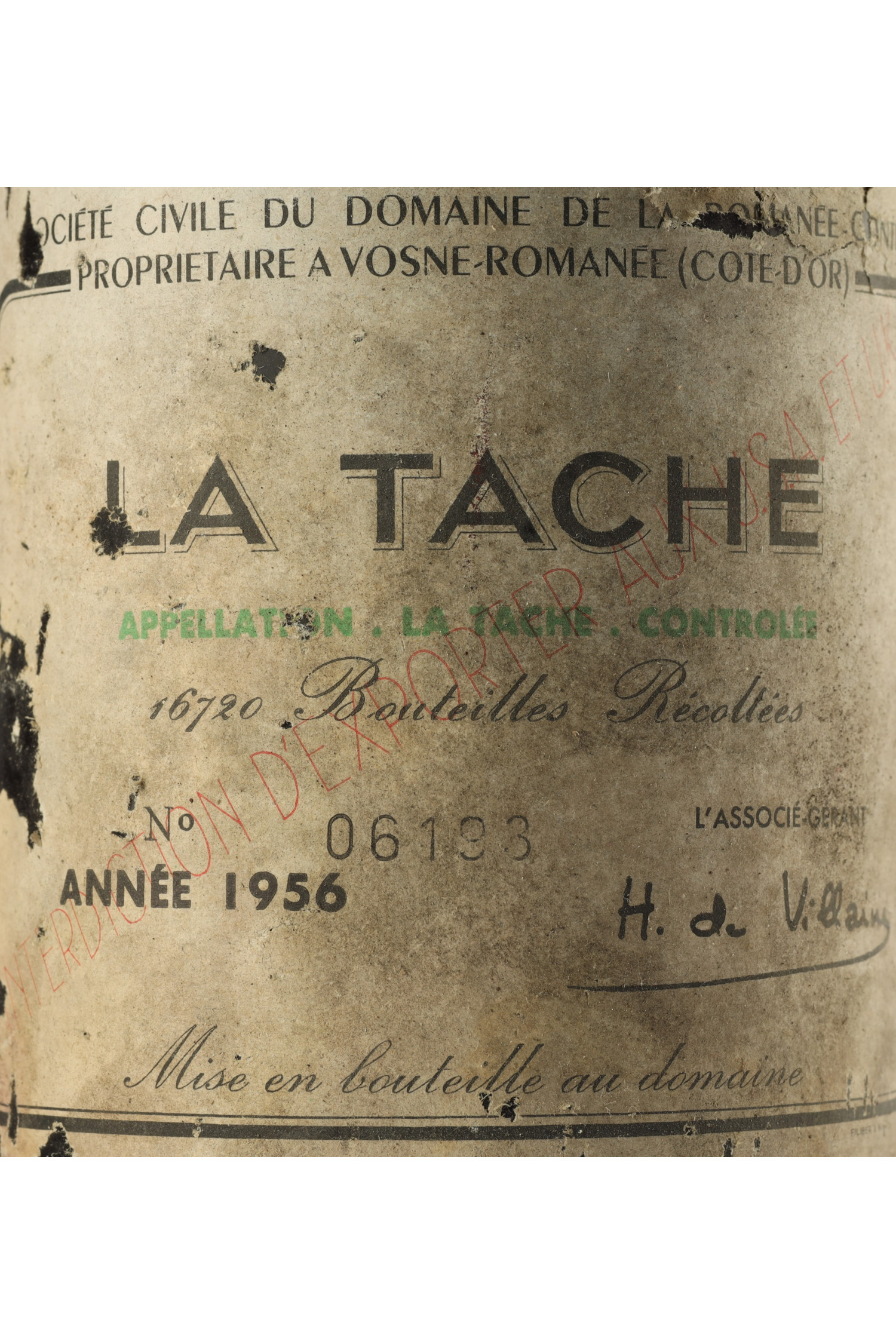 Domaine De La Romanee Conti 1956, La Tache