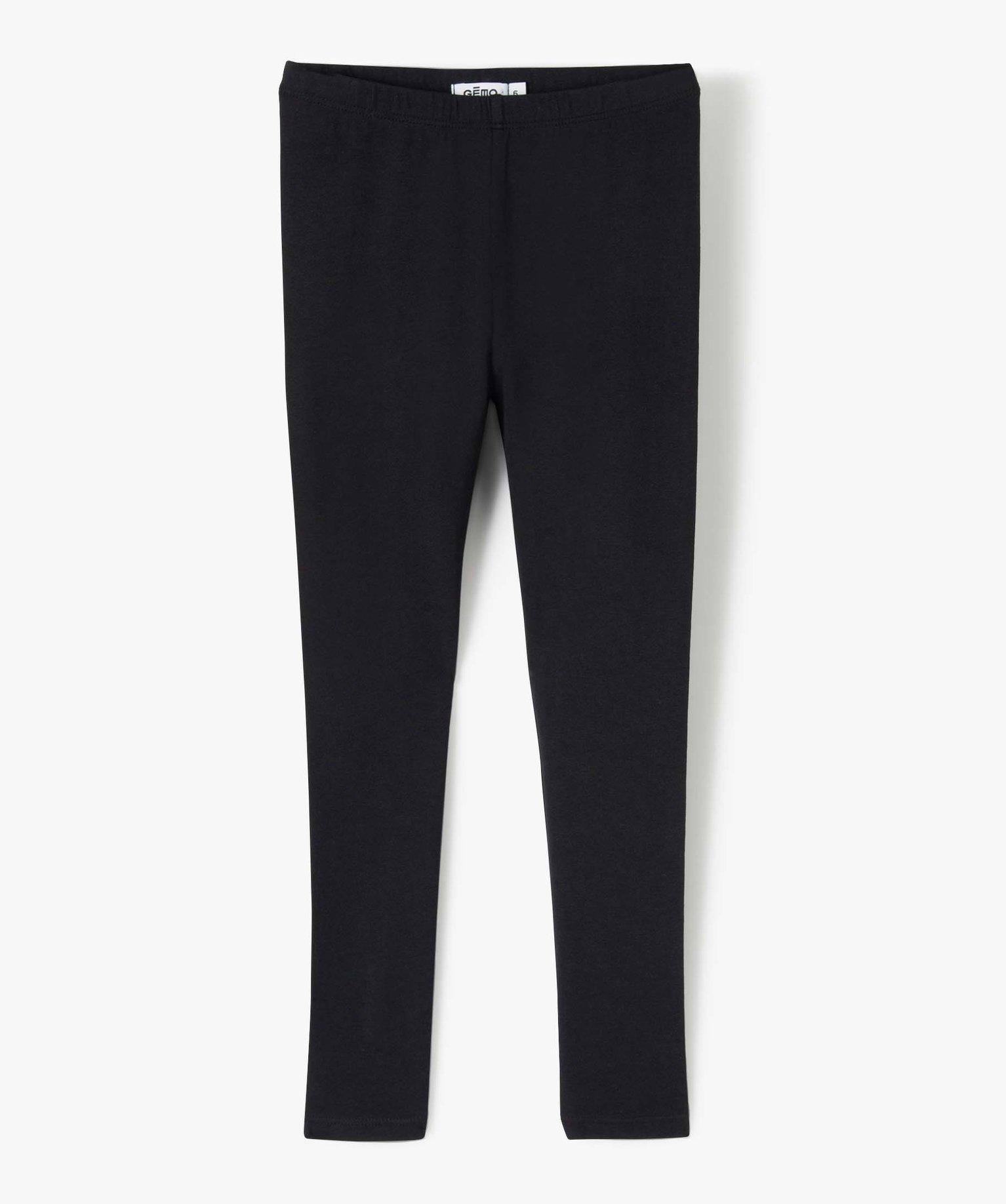 Legging fille long uni en coton stretch noir | GEMO