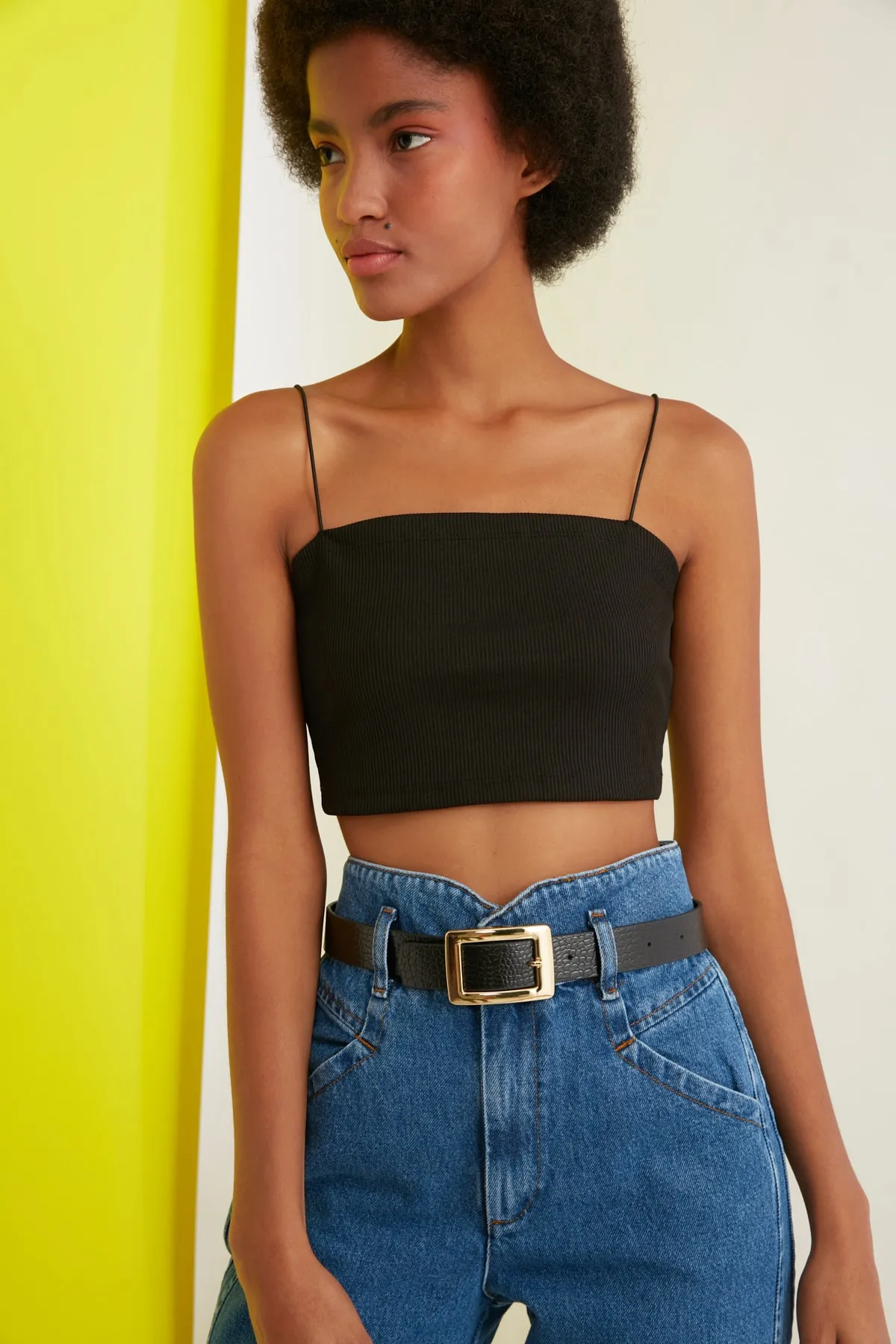 Trendyol Collection  Schwarzer Damengürtel mit Kroko-Schnalle TWOSS21KE0079