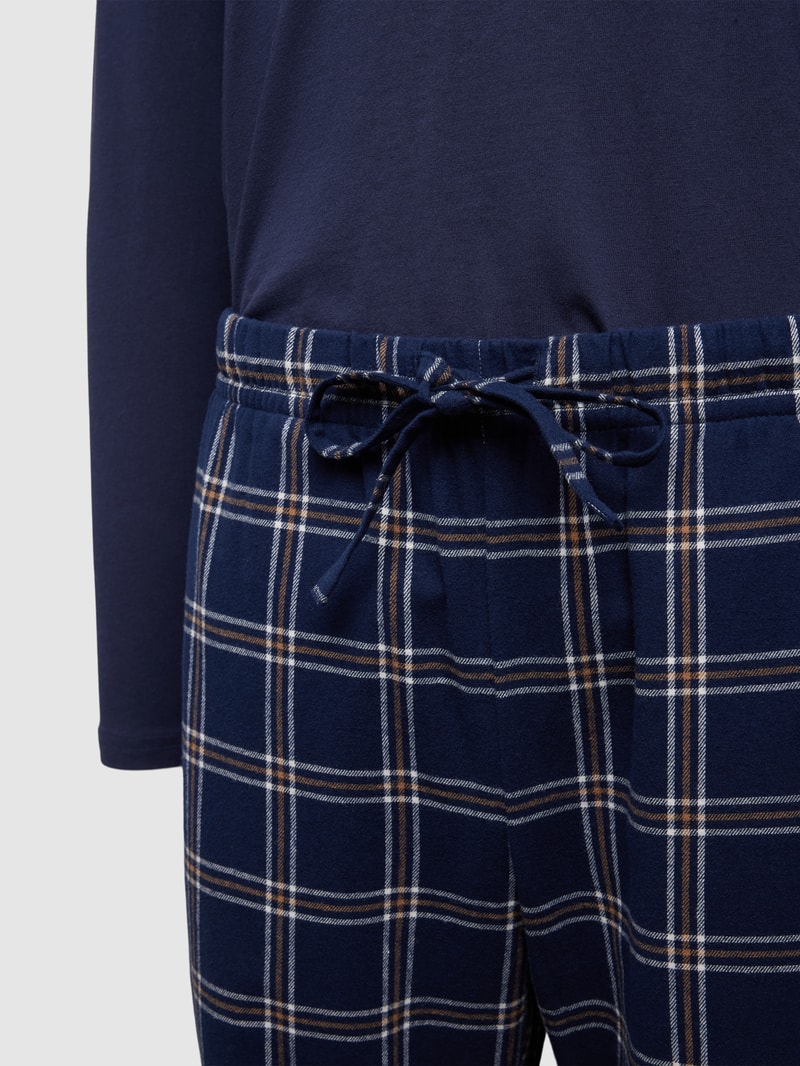 Pyjama mit geripptem Rundhalsausschnitt in marineblau