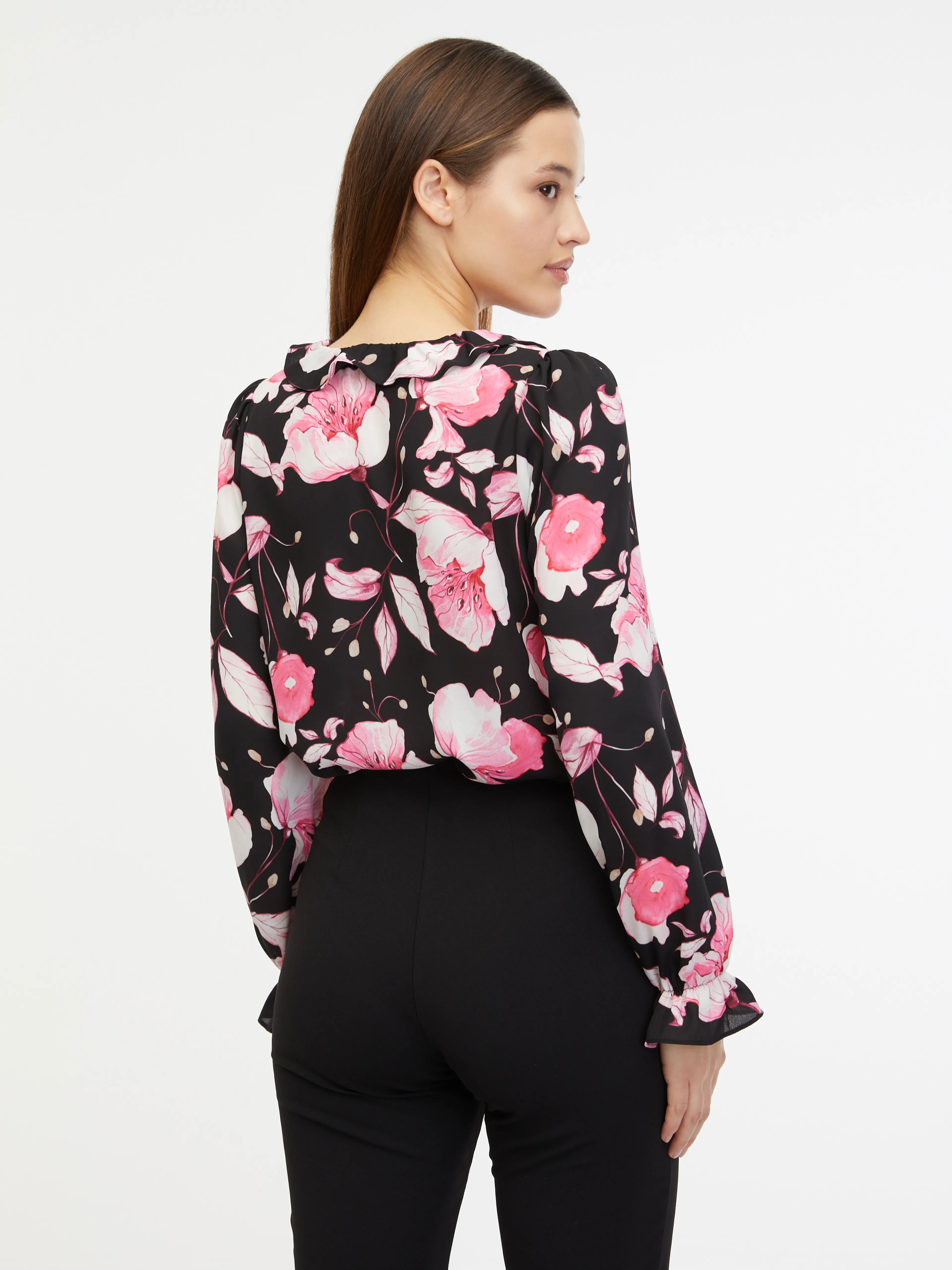 Rosa und schwarze Damenbluse mit Blumenmuster ORSAY
