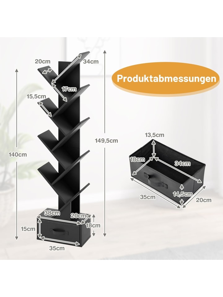 COSTWAY Bücherregal in Baumform in Schwarz günstig kaufen onesize