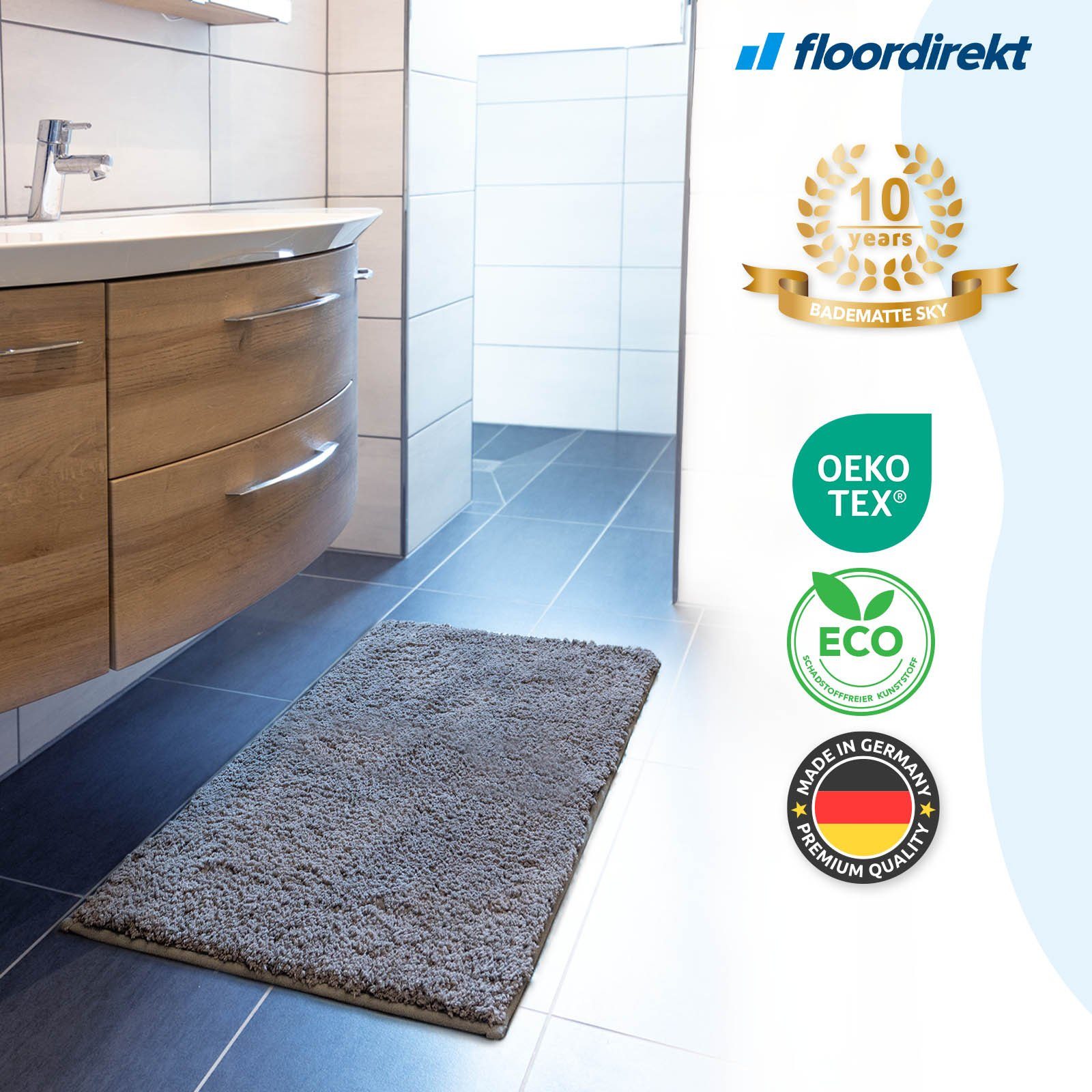 Badematte Sky Floordirekt, rutschhemmend, Pflegeleicht, Polyester, dichter Hochflor