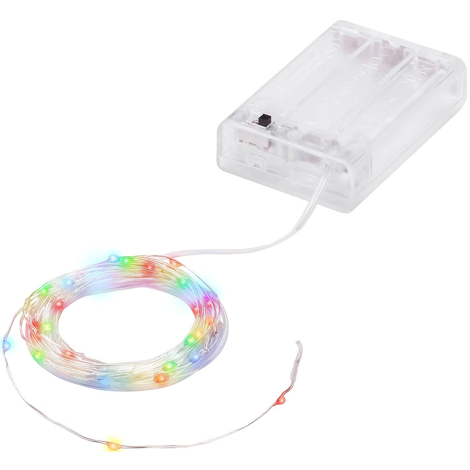 LED Micro-Lichterkette mit Batteriekasten und Timer, bunt, 20 LEDs