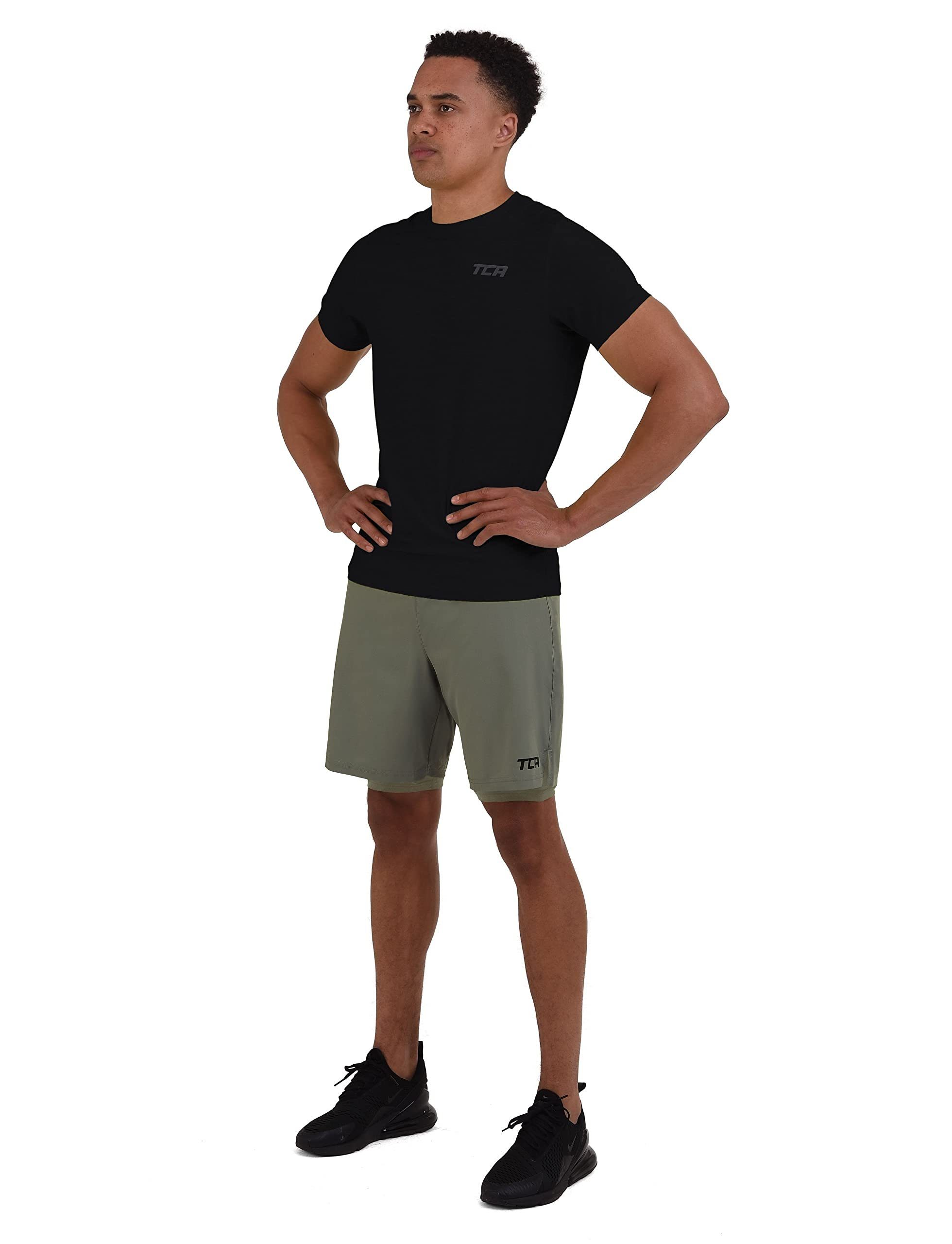 TCA Trainingsshorts TCA Herren 2-in-1 Laufhose mit Kompressionshose - Grün/Grün, XL