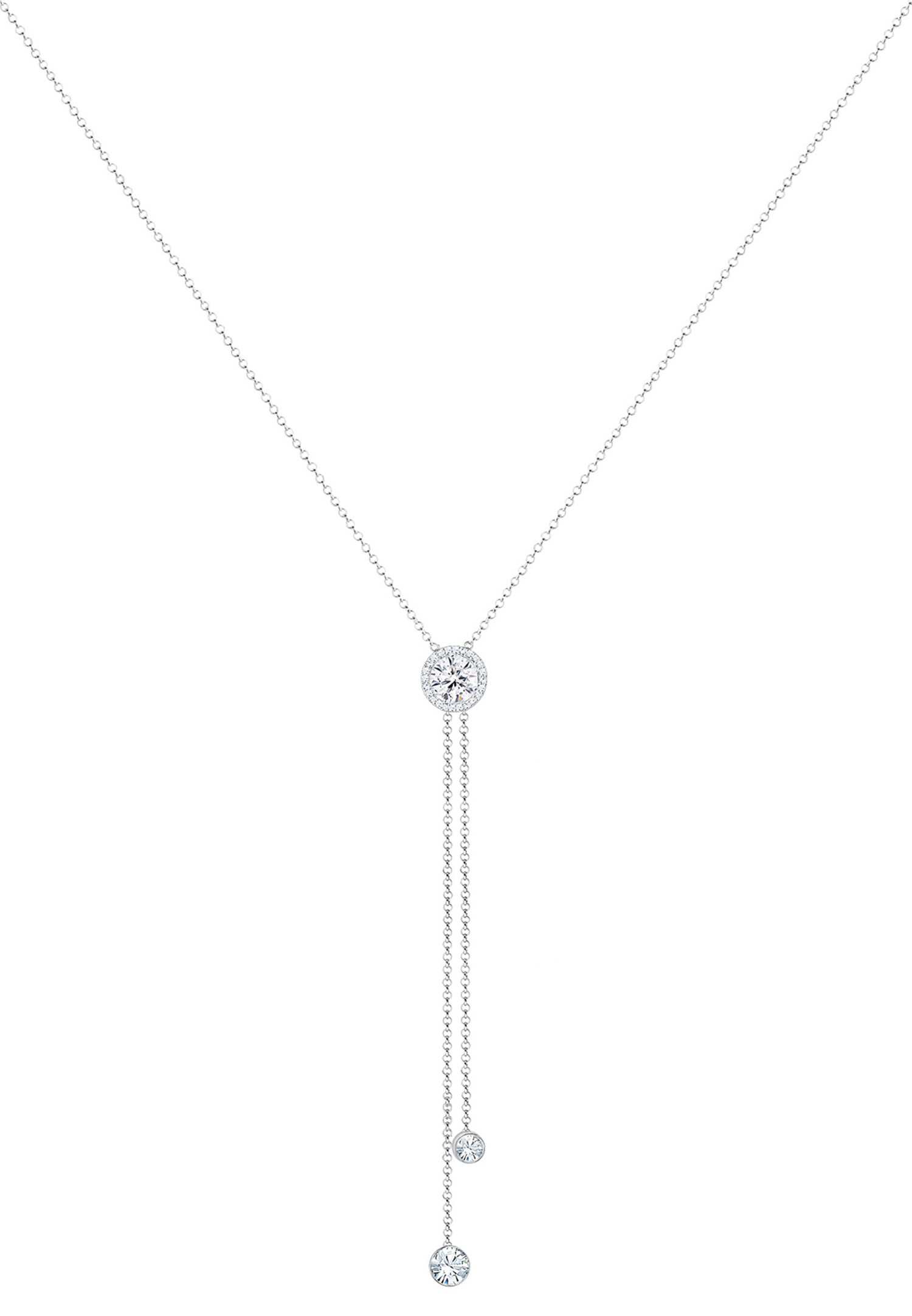 Collana da donna Elli PREMIUM con catena a Y e cerchio geometrico, impreziosita da cristalli, in argento sterling 925.