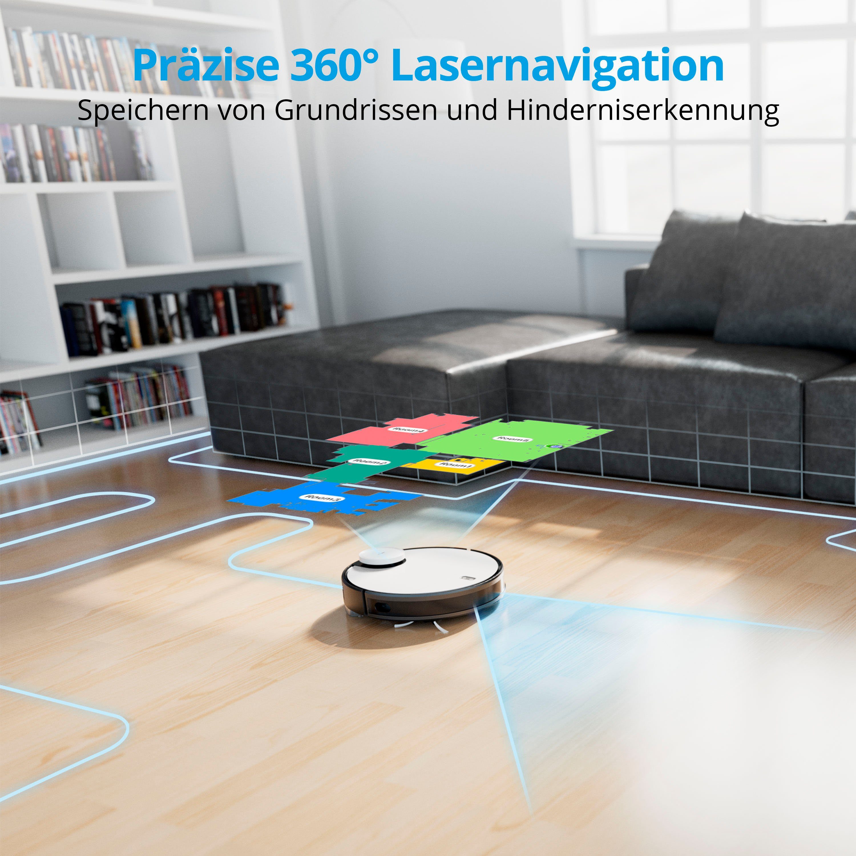 Medion® Nass-Trocken-Saugroboter MD 20040 X40 SW, 30 W, App und Alexa Steuerung, Betriebszeit bis zu 110 min