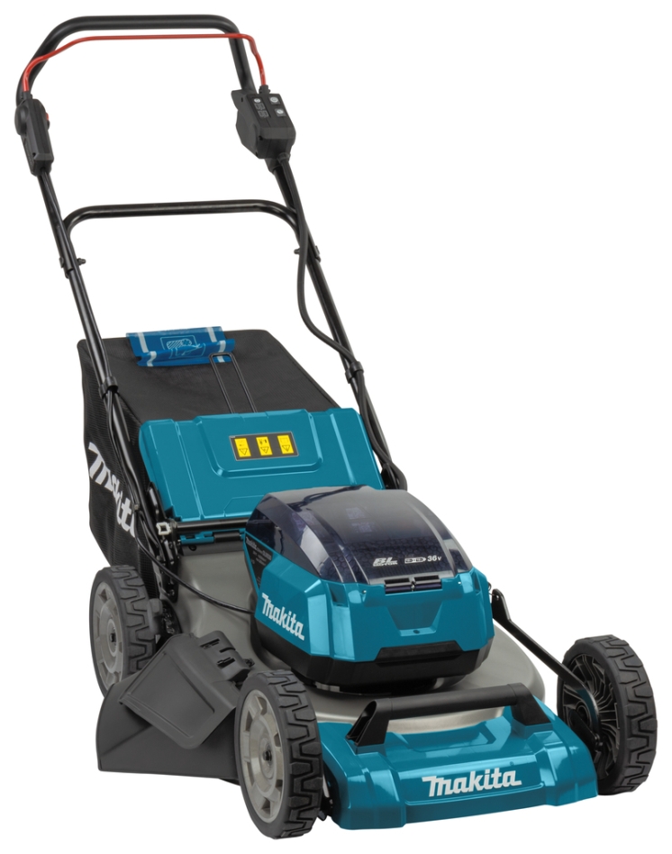 Makita DLM530PT4 akumulatorska kosilnica 53 cm 2 x 18 V s 4 x 5,0 Ah litij-ionskimi baterijami in dvojnim polnilnikom